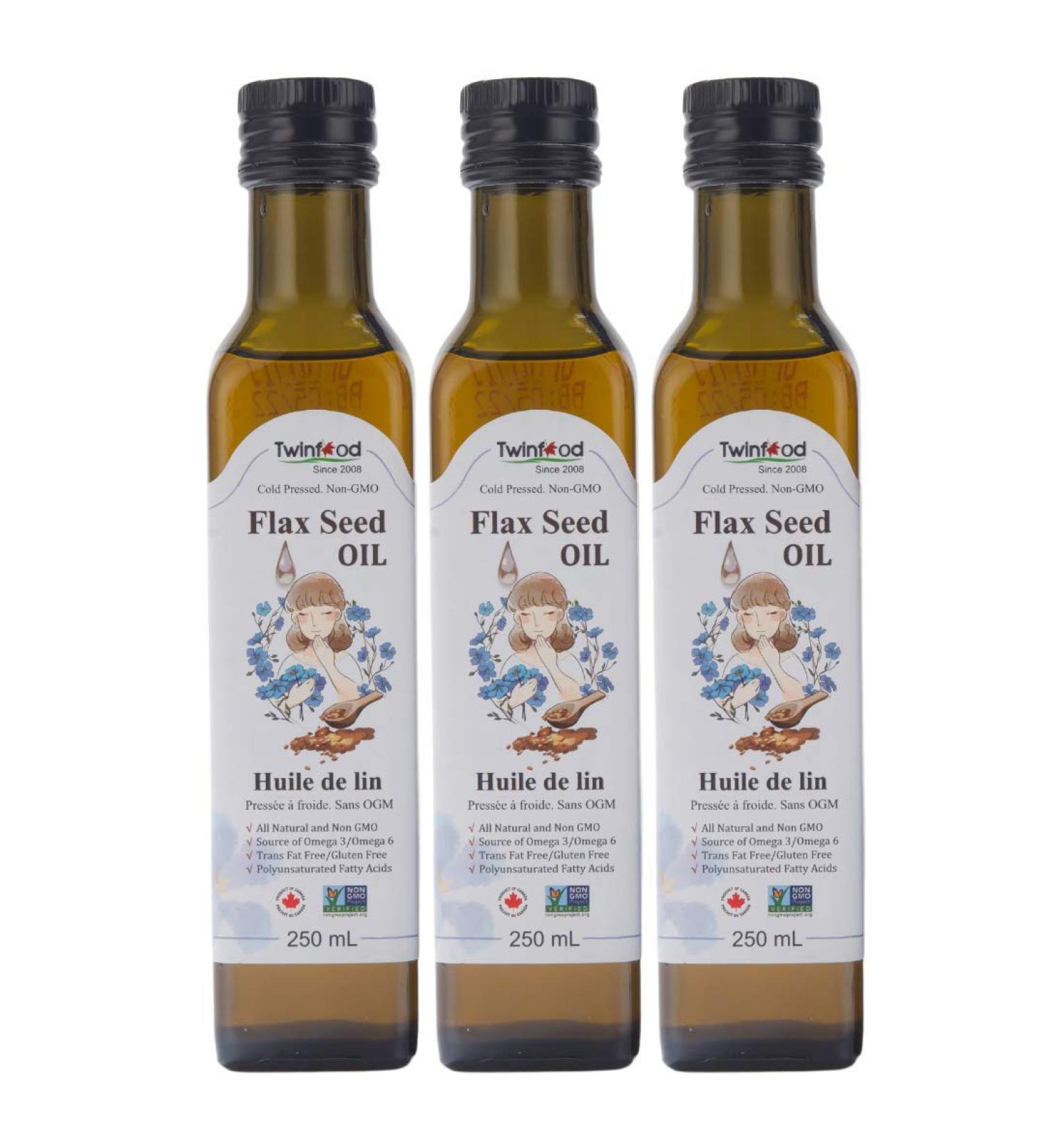 Twinfood Flaxseed Oil 250ml per bottle Cold-Pressed Non-GMO & Gluten-free (Flaxseed 3 bottles) Flaxseed 250 ml (Pack of 3) - Buy Online on GoSupps.com