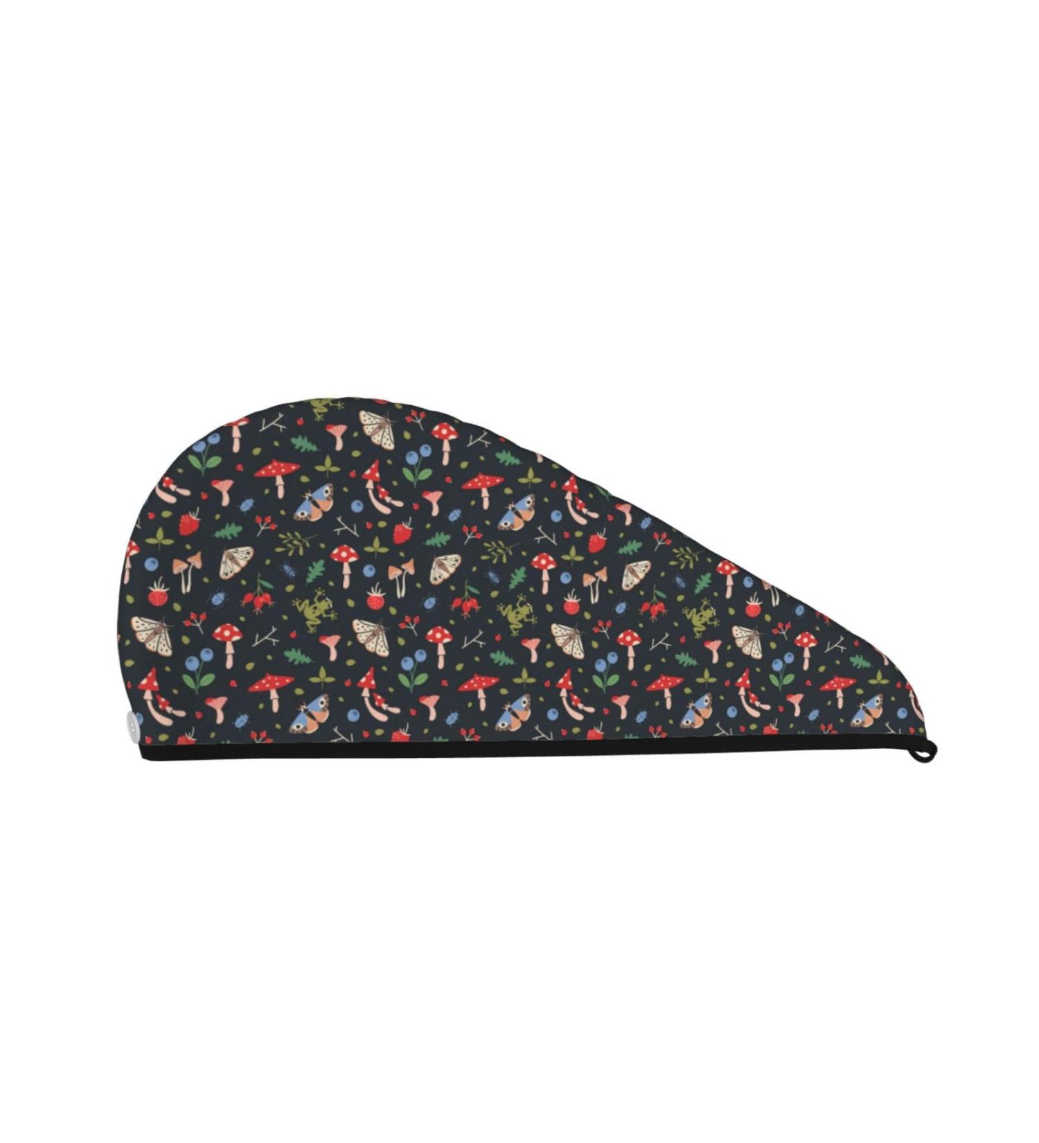 Premium Hair Towel Wrap Quick Drying Turban with Button | Forest Flora & Insects Design - Buy Online on GoSupps.com