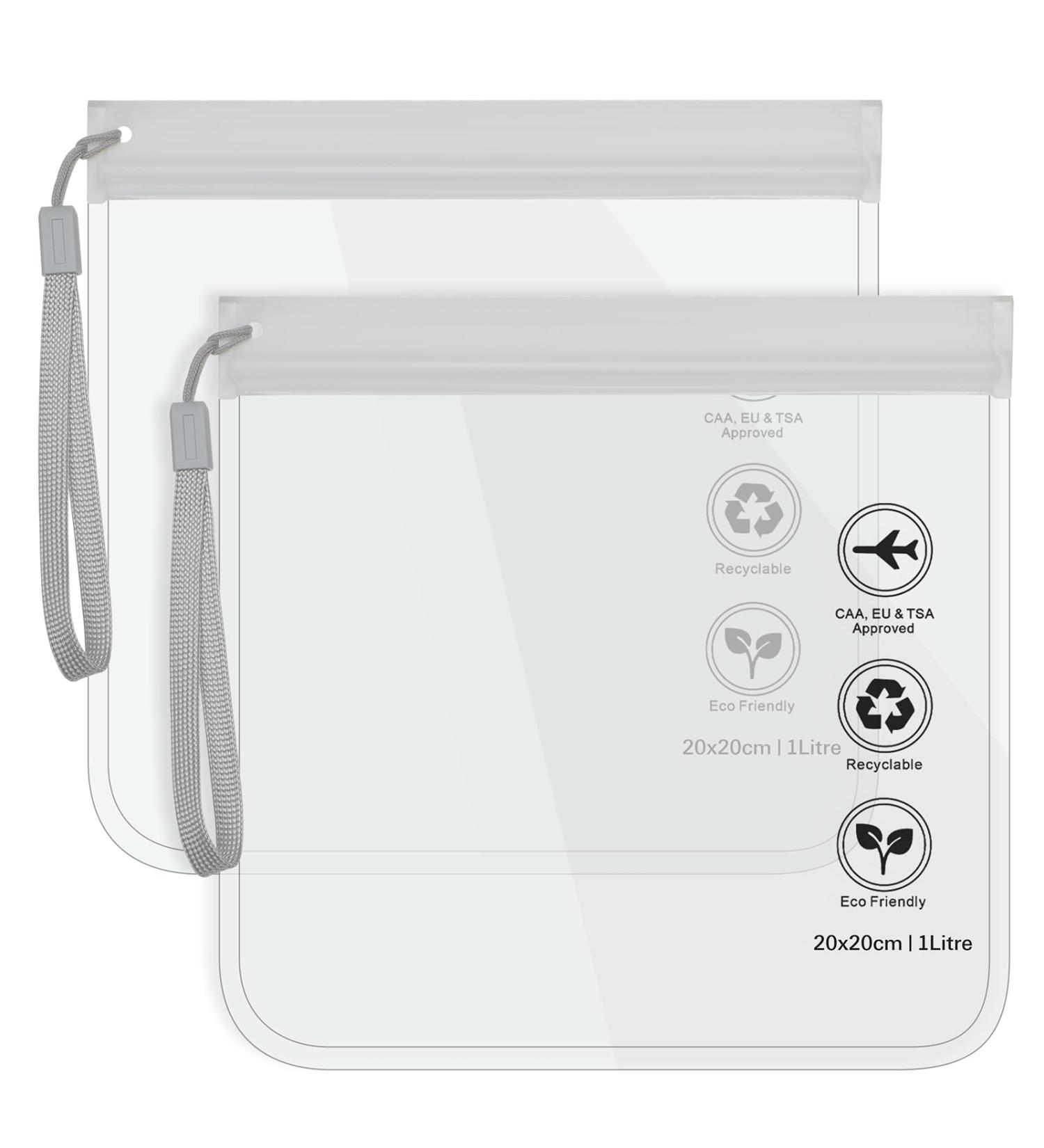 Clear Travel Toiletry Bags - TSA Approved Airport Liquids Bag Set for Men and Women - 2 White Makeup Bags for Holiday Essentials - 20 x 20cm - Buy Online on GoSupps.com