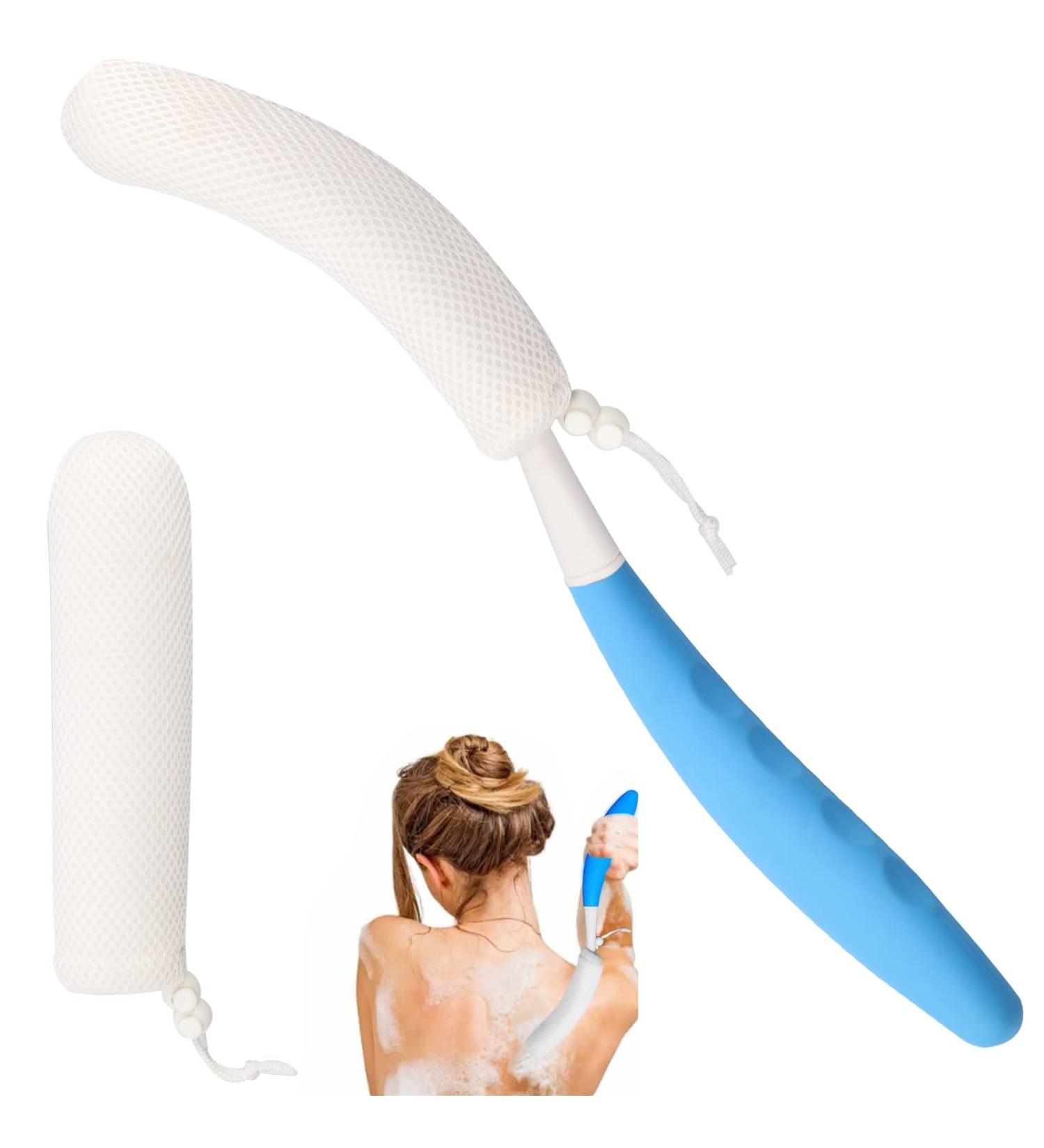 Leetye Mei Long Handle Shower Brush - Non Slip, Rear Frosted, Suitable for Hard-to-Reach Body Areas - White - Buy Online on GoSupps.com