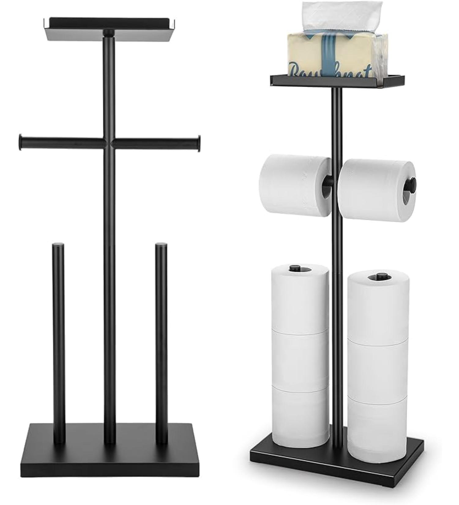 Standing Toilet Paper Holder - Free-Standing Stand for 8 Mega Rolls | Metal Tissue Storage Shelf for Bathroom - Buy Online on GoSupps.com