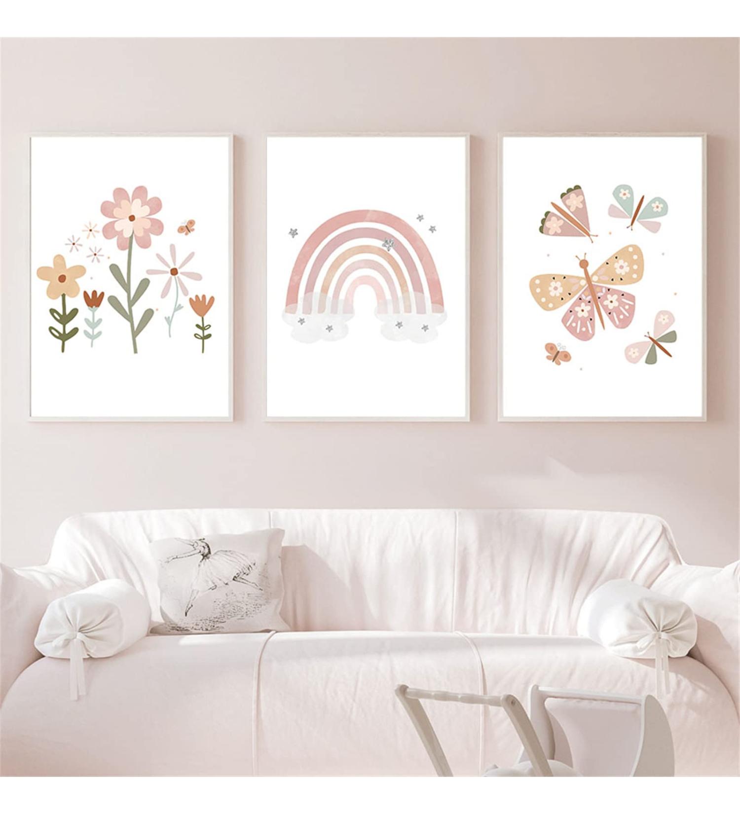 Exquleg 3 Set Nursery Wall Art Posters - Rainbow Sun Cloud Flowers & Butterflies - Boho Baby Room D cor (DIN A4) for Girls & Boys - Buy Online on GoSupps.com