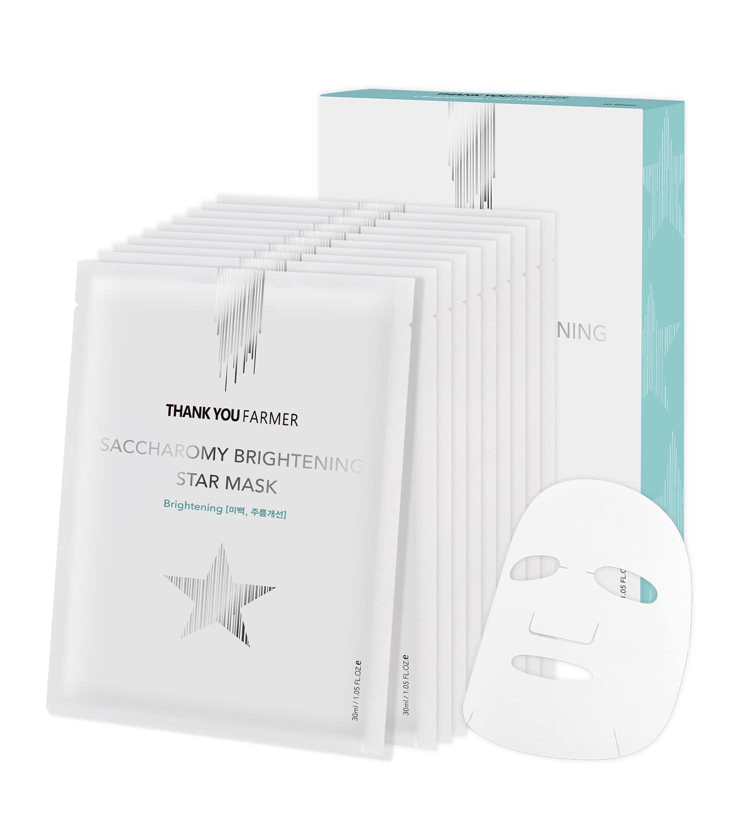 THANKYOU FARMER Saccharomy Brightening Star Mask - Phyto Mucin Essence, Niacinamide, Fermented Rice, Saccharomyces, Korean Sheet Mask for Dry Skin - Fragrance-free (Pack of 10) - Buy Online on GoSupps.com