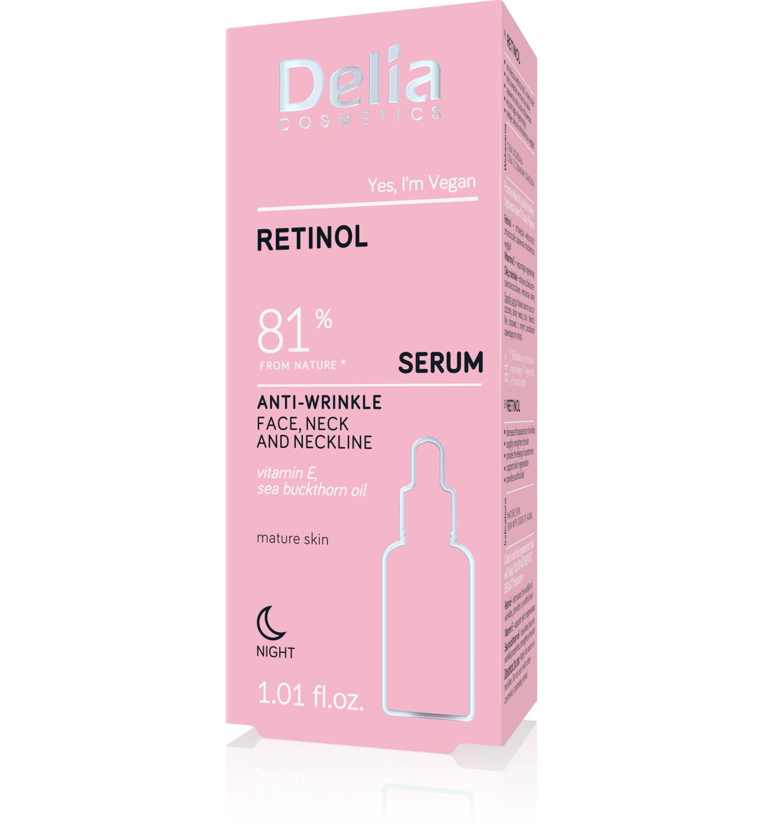 Delia Cosmetics Antiwrinkle serum retinol mature skin reduces wrinkles strengthens regeneration strengthens and nourishes skin vegan 30 ml - Buy Online on GoSupps.com