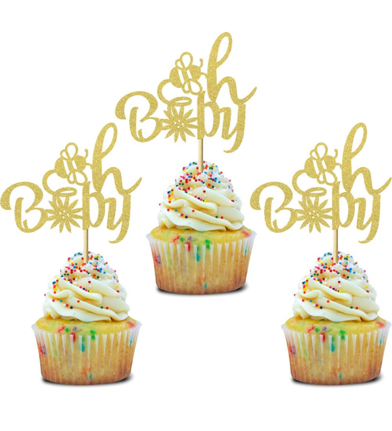 24 Pcs Oh Baby Bee Gender Reveal Cupcake Toppers Flower Baby Shower Party Birthday Party Cake Decoration Dessert Insert MGPFERD - Buy Online on GoSupps.com