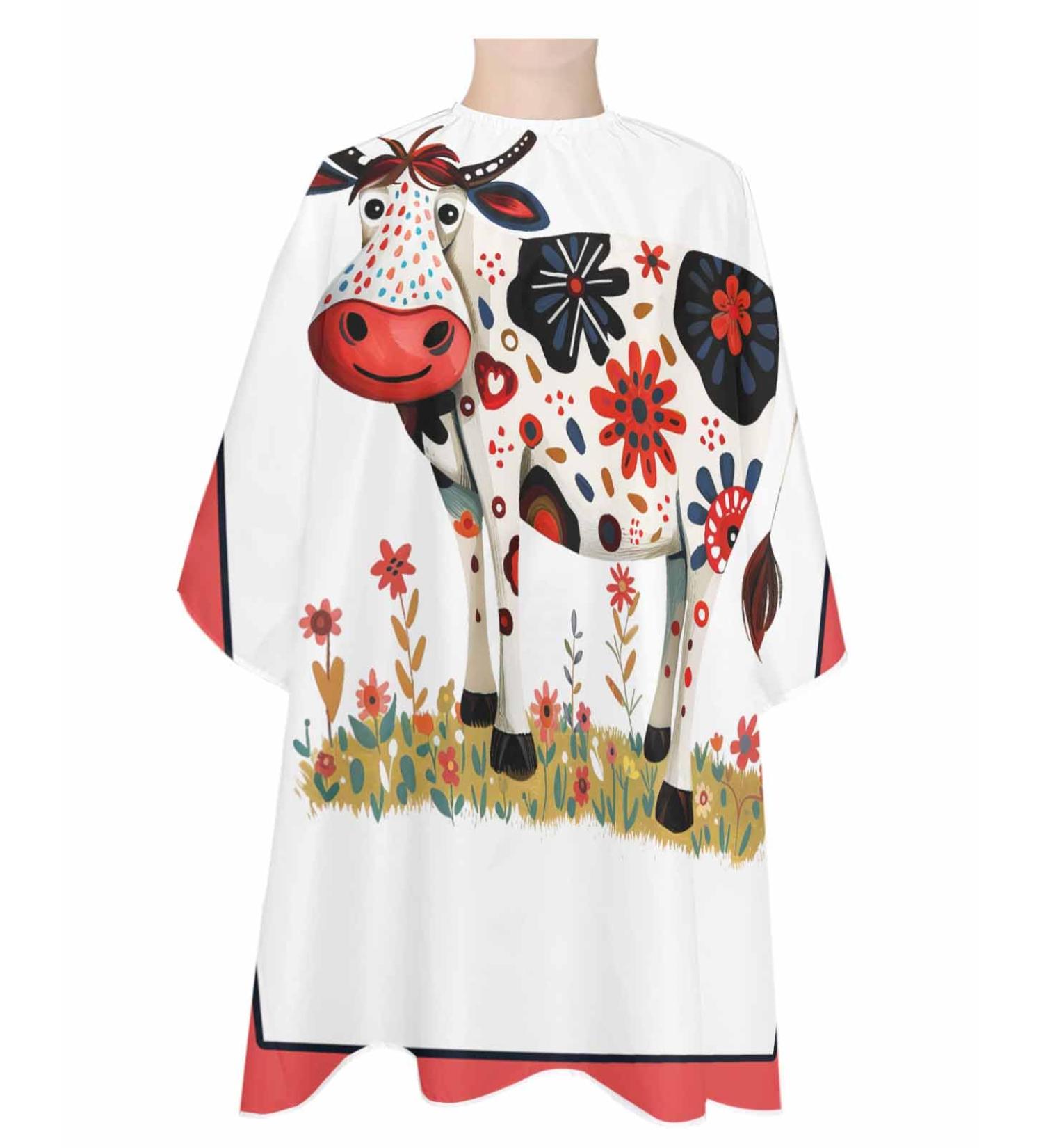 Farmhouse Cow Barber Cape - Adjustable Hair Cutting Cape for All Ages | Watercolor Autumn Floral Design | 55x63 Inch Hairdressing Accessory - Buy Online on GoSupps.com