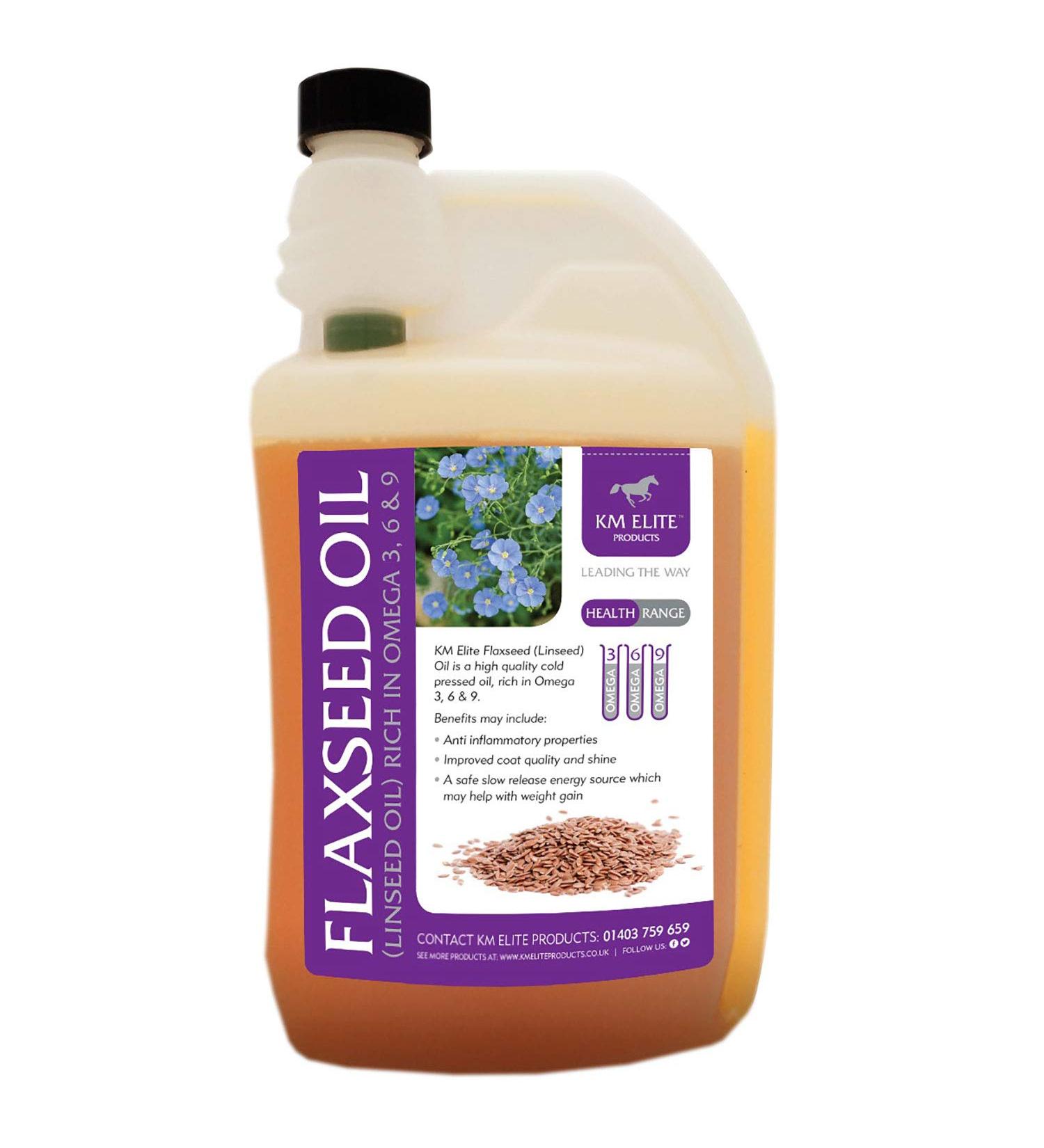 KM Elite Flaxseed Linseed Oil | Aids Digestion | Improves Mobility & Flexbility | Supports Immune System | Coat Care & Allergies (1ltr) 1 l (Pack of 1)