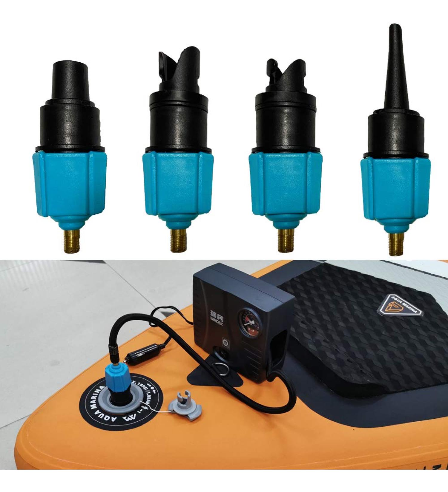 PeSandy Inflatable SUP Pump Adapter | Multifunction Valve with 4 Nozzles for Paddle Boards, Boats, Beds | Blue - Buy Online on GoSupps.com