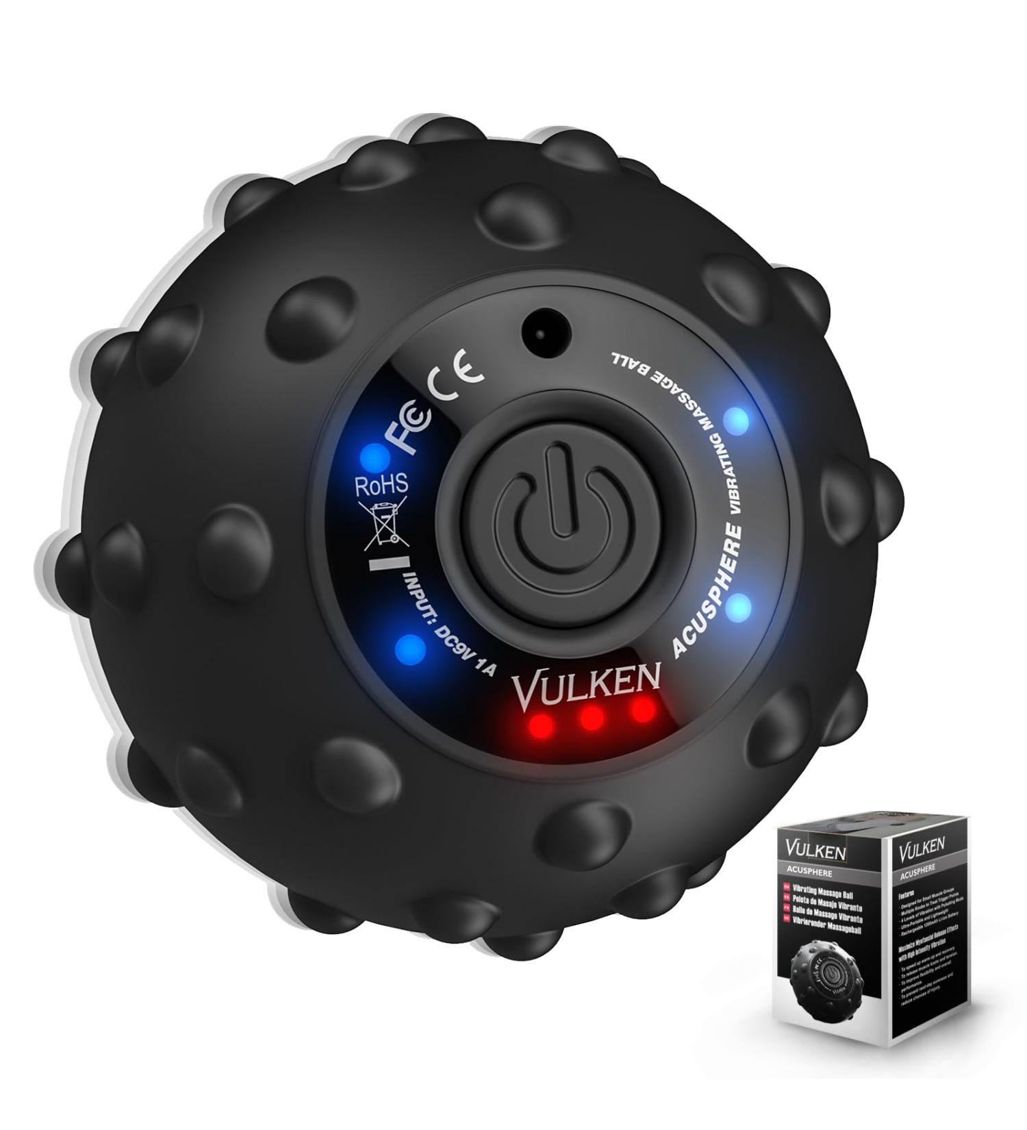 Vulken Acuspher Massage Ball - High Intensity 4-Speed Muscle Relief & Plantar Fasciitis Treatment | Myofascial Relaxation & Foot Massage Roller (Black) - Buy Online on GoSupps.com