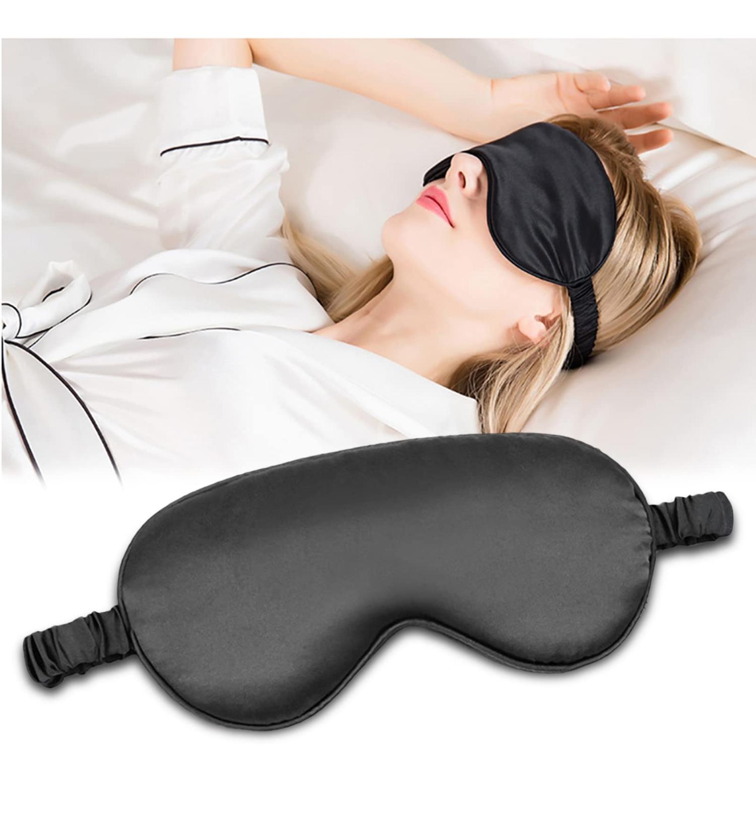 Soothing Silk Sleep Mask for Men and Women - Adjustable, Light, and Comfy Eye Shade for Travel, Yoga, and Nap - Black - Buy Online on GoSupps.com