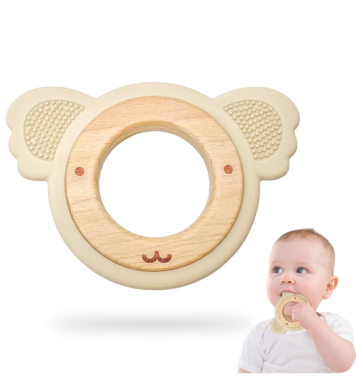 Natural Wood & Bear Silicone Bite Ring - Eco-Friendly Baby Teether Toy | BPA Free Safe Birth Gift - Buy Online on GoSupps.com