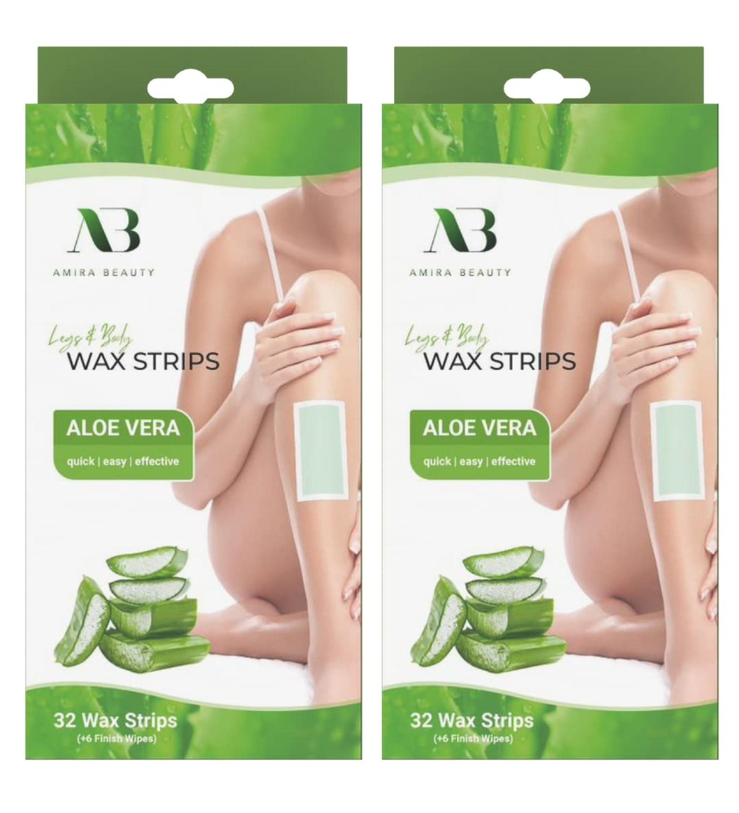 Amira Beauty Aloe Vera Infused Body Waxing Strips - 64 Count Kit for Hair Removal on Legs, Arms, and Underarms - Buy Online on GoSupps.com
