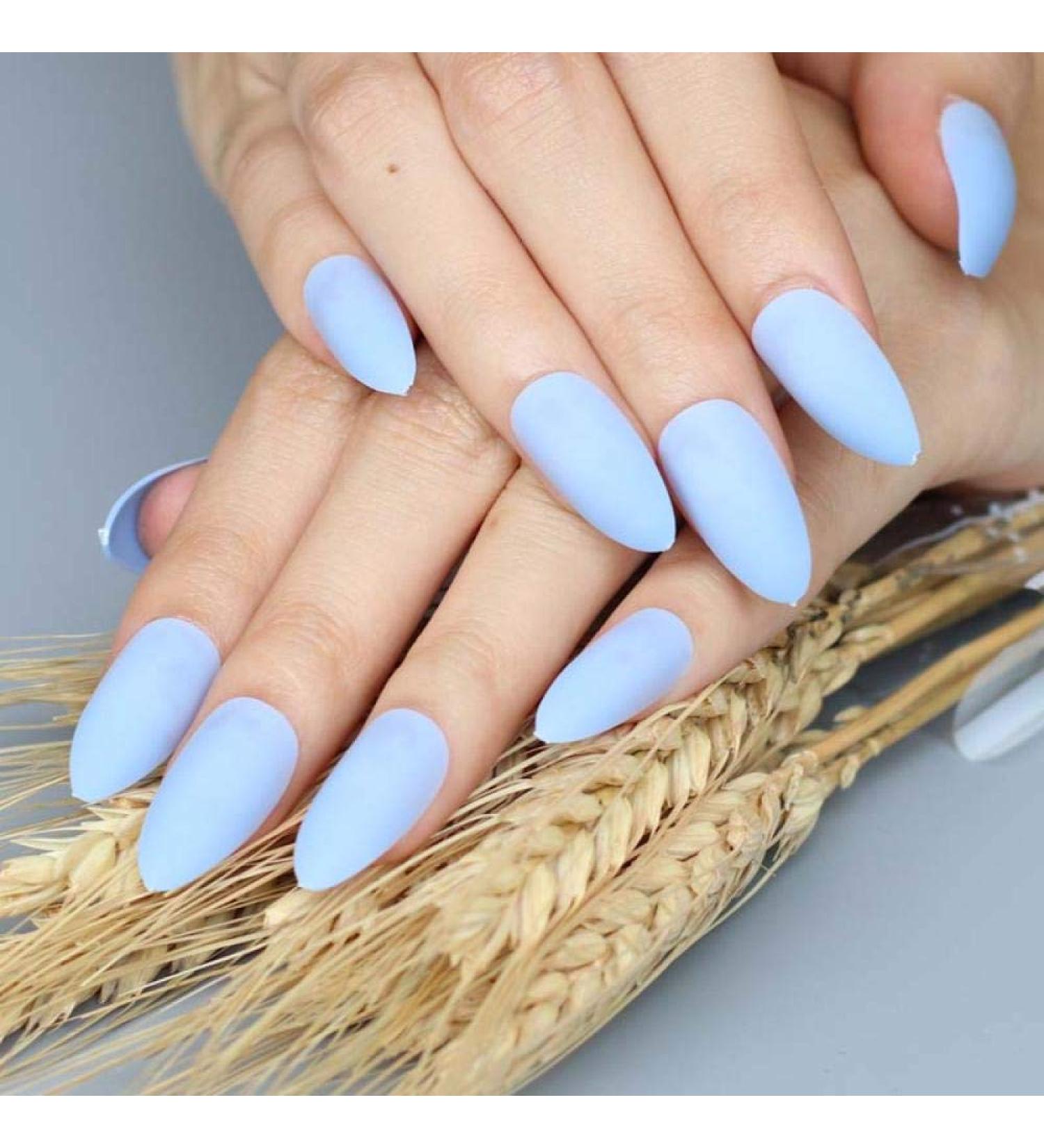 Buy CSCH Long Pointed Matte Light Blue Artificial Nails - 24 Pack for Perfect Nail Art | Trending False Nails Online - Buy Online on GoSupps.com