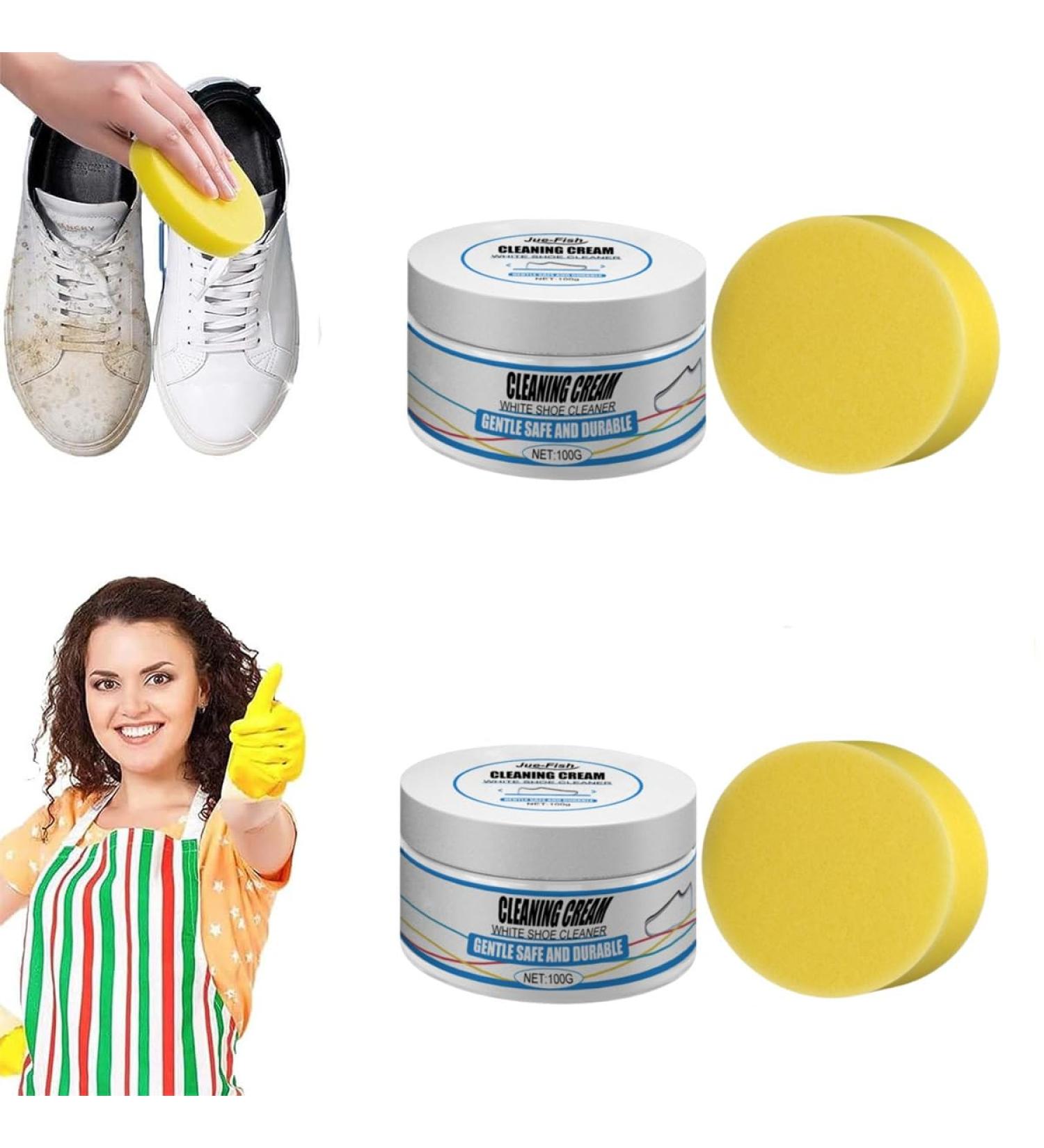 Multi-Functional Cleaning And Stain Removal Cream Upgraded Version Multifunctional White Shoes Cleaning Cream with Sponge No Need To Wash Decontaminate Solid Paste for Shoes Clothes Sofa (2 PCS) - Buy Online on GoSupps.com
