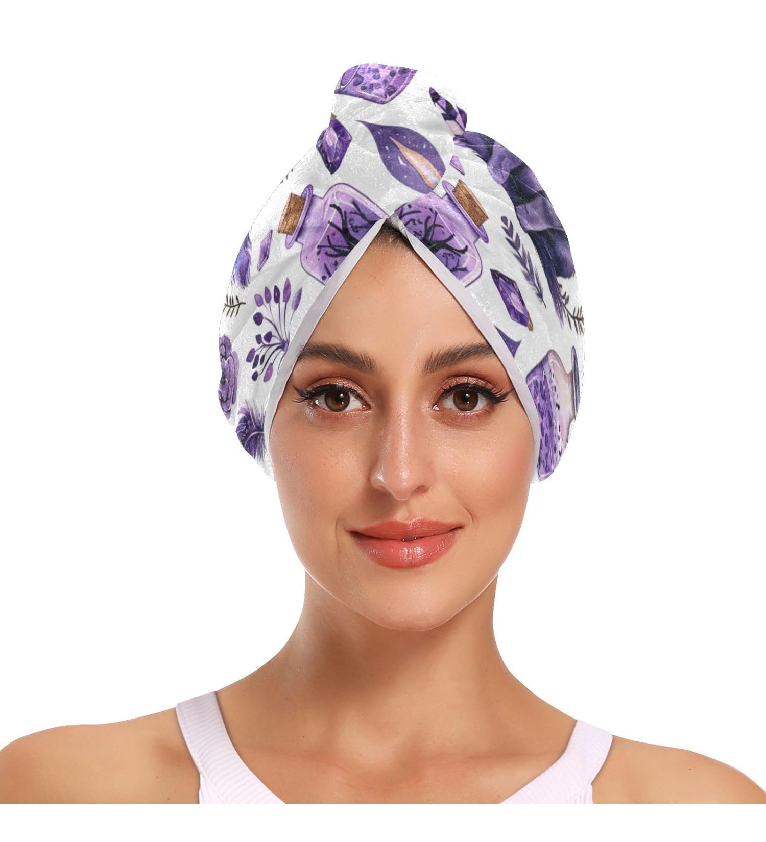 Buy Purple Cat Feather Hair Towel 2 Pack - Super Absorbent Quick Dry Hair Turbans for Women & Girls - Buy Online on GoSupps.com