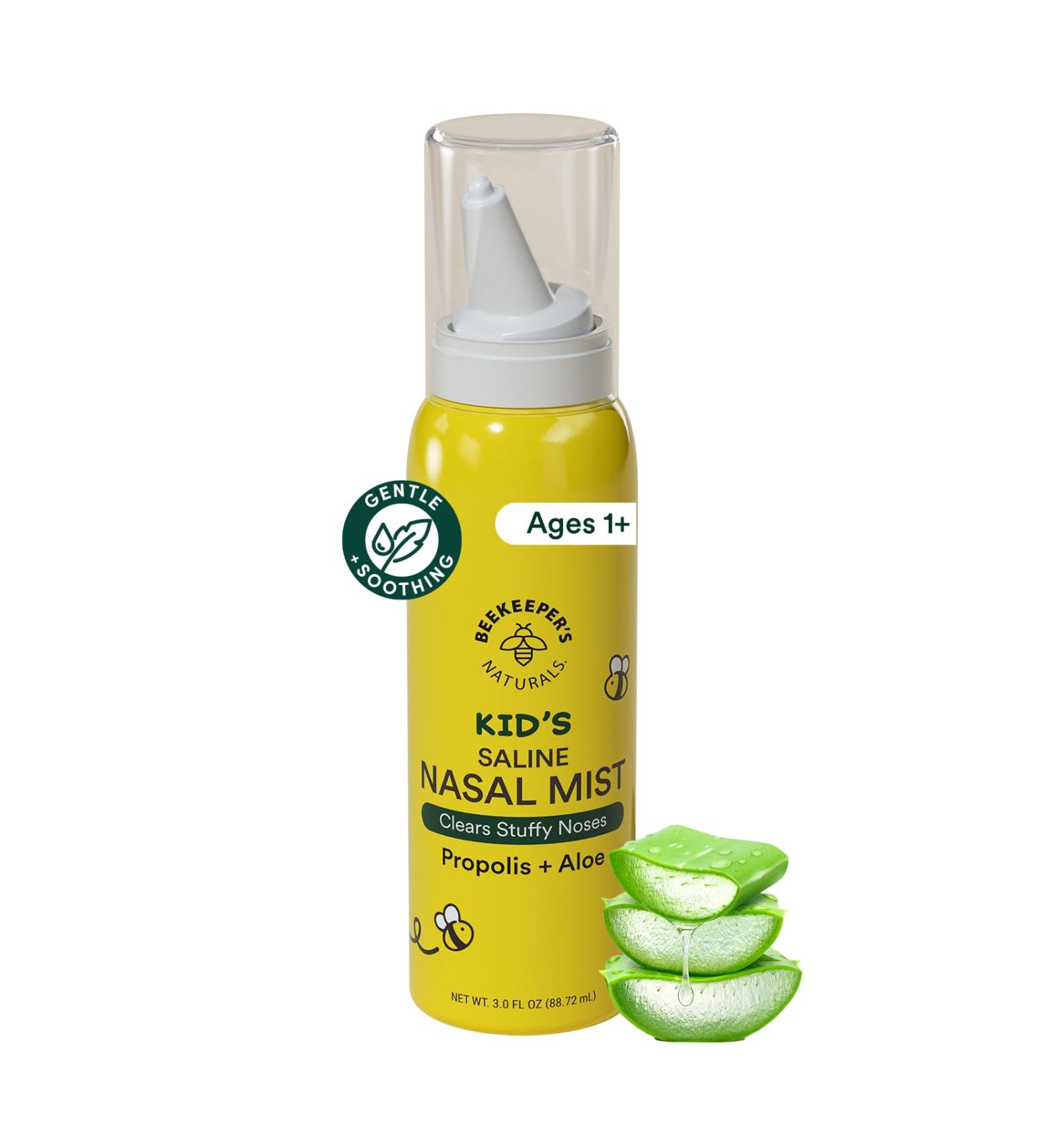 Kids' Saline Nasal Mist by Beekeeper's Naturals Clears Stuff Noses Nasal Spray for Kids 1+ w/ Saline Aloe & Propolis 3 fl oz Kid's Nasal Mist 3 Fl Oz - Buy Online on GoSupps.com