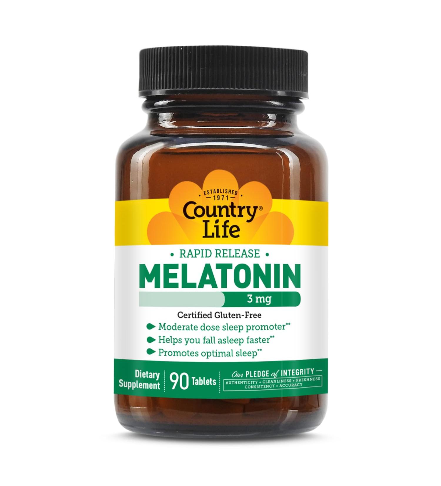 Country Life Melatonin Sleep Aid 3mg - Non-GMO Gluten-Free Vegan - Rapid-Release Fast Dissolve Tablets for Optimal Sleep - No Yeast Corn Wheat Soy - Pure Authentic Ingredients - Buy Online on GoSupps.com