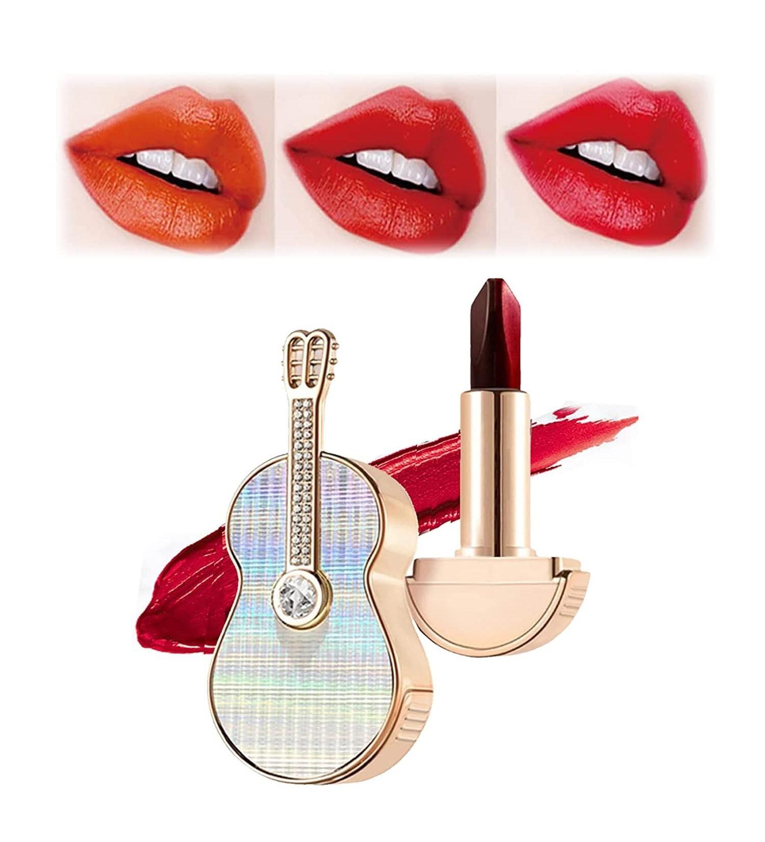  LaoSShu Rainbow Guitar Lipstick 3 Colors in 1 Guitar Shape Lipstick Changing Guitar Shape Matte Velvet Lipstick Long Lasting Moisturizing Gift for Women Girls - Buy Online on GoSupps.com