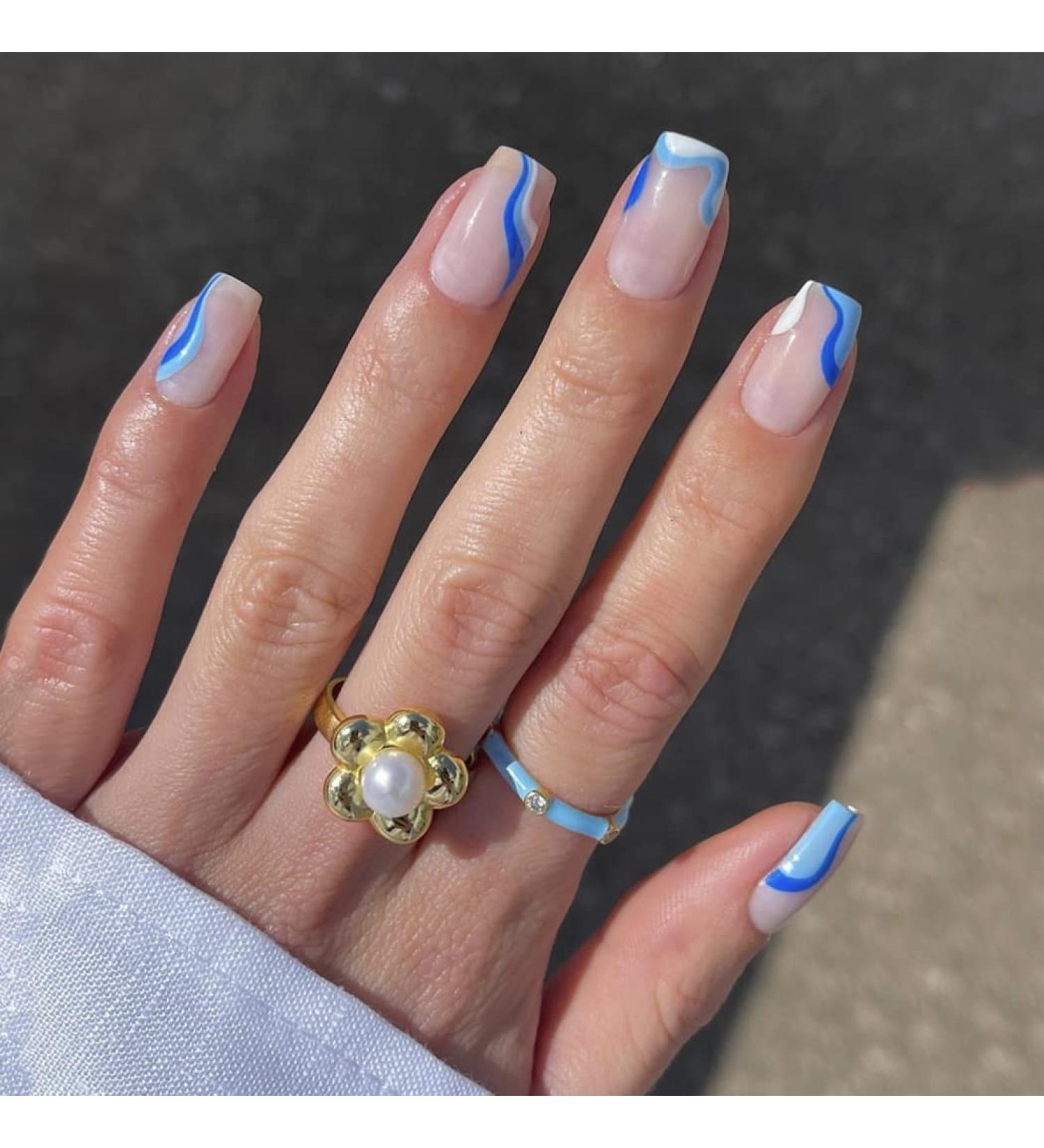 Sethexy Sea Blue Short Square False Nails - 24Pcs Acrylic Press-On Nails for Women & Girls - Buy Online on GoSupps.com