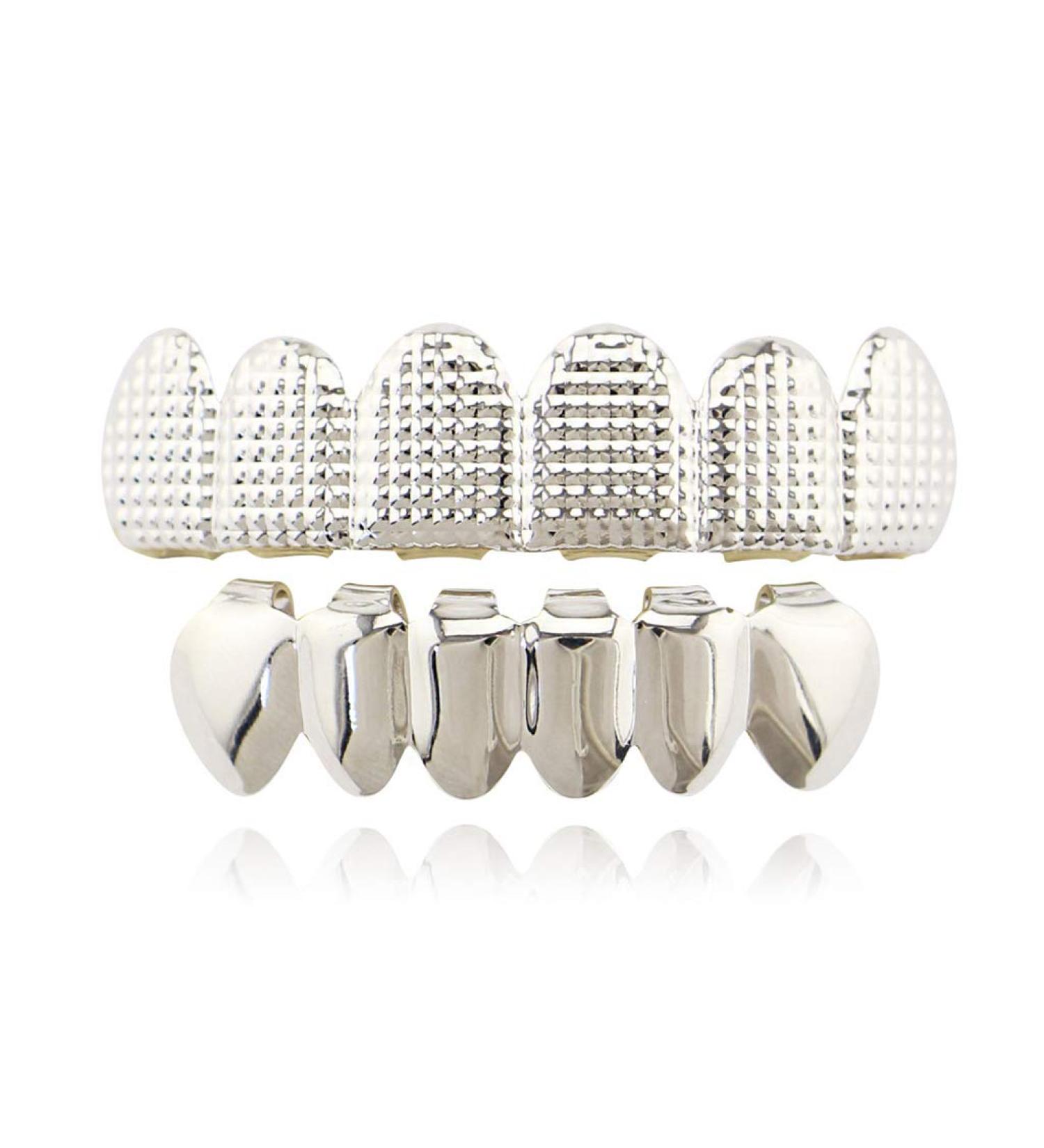 Lanche Hip Hop Gold & Silver Teeth Grills Set - Top & Bottom Bump Stripes for Party & Cosplay - Men's Fashion Jewelry - Buy Online on GoSupps.com