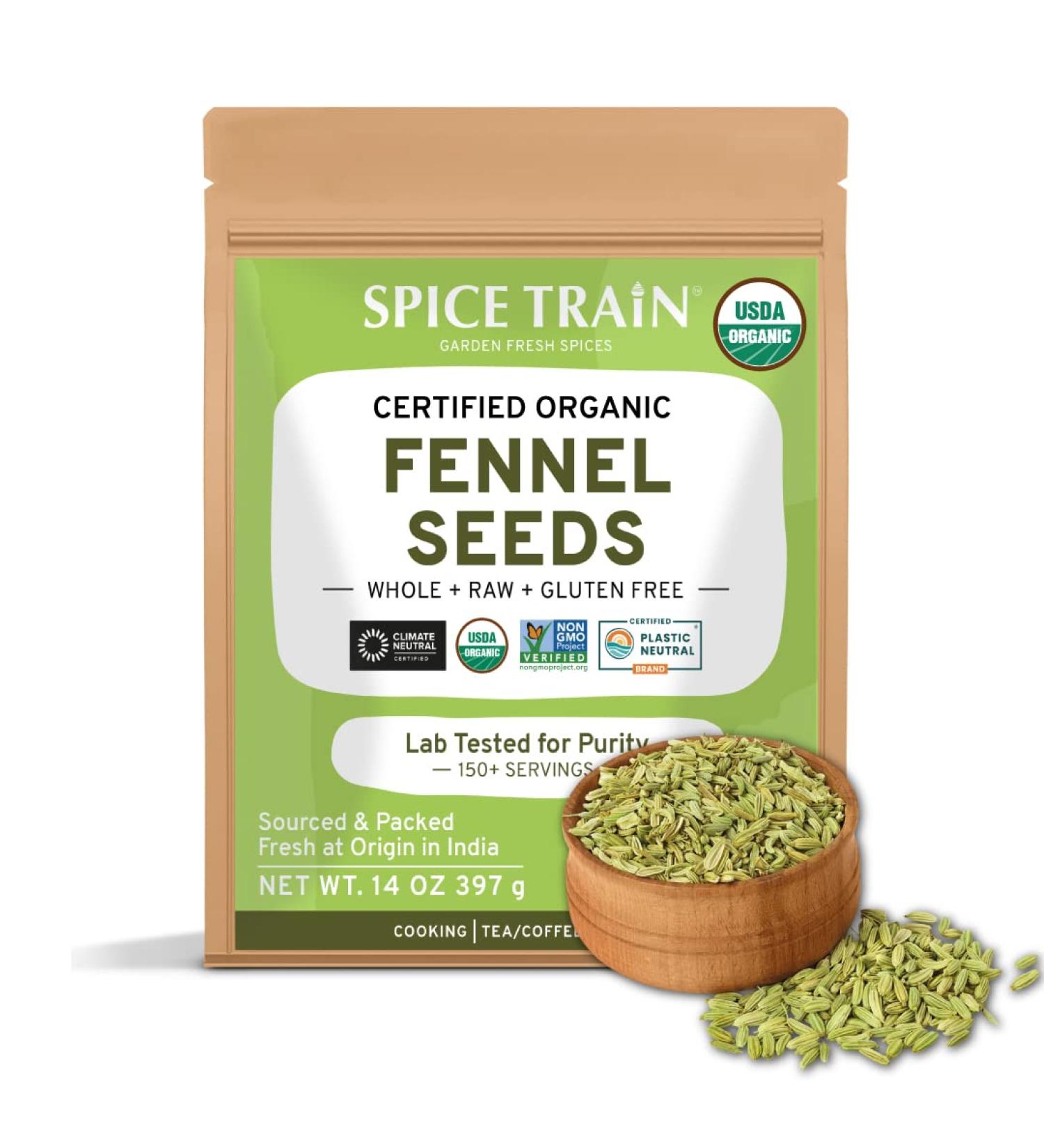 Organic Fennel Seeds (397g/14oz) from Rajasthan, India | USDA Certified | Anti-inflammatory | Ideal for Cooking & Beverages | Resealable Pouch - Buy Online on GoSupps.com