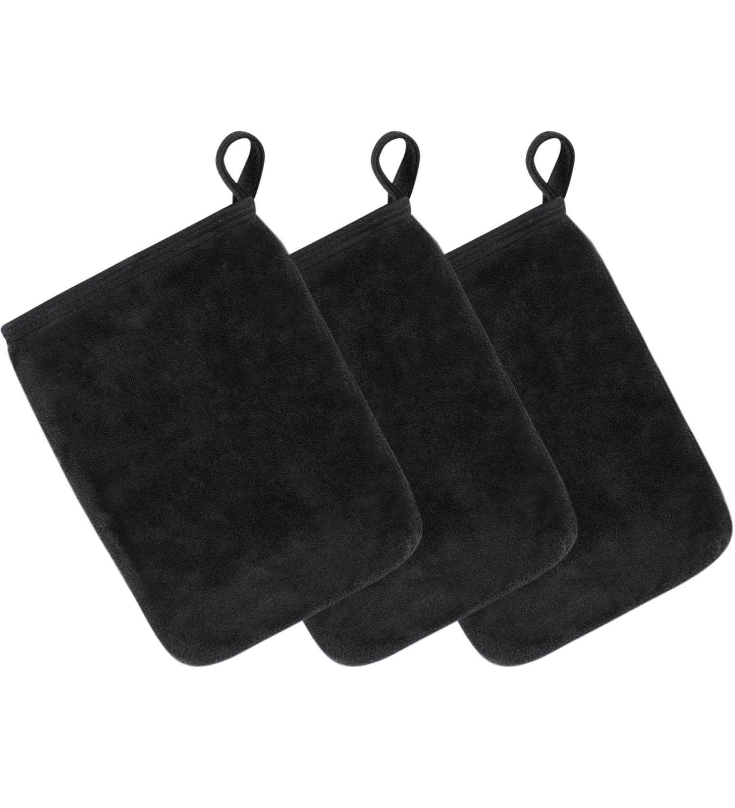 Kinhwa Washcloths & Microfiber Washing Gloves - Soft Reusable Terry Slimming Glove 15cm x 20cm 3-Piece Set - Black - Buy Online on GoSupps.com