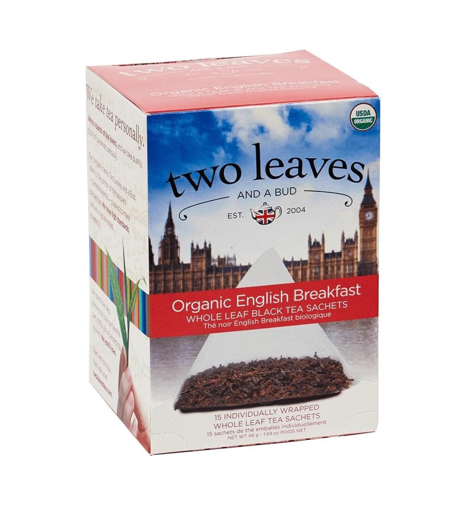 TWO LEAVES Certified Organic English Breakfast Tea Bags 15/Pack (sold as 2 packs/case)