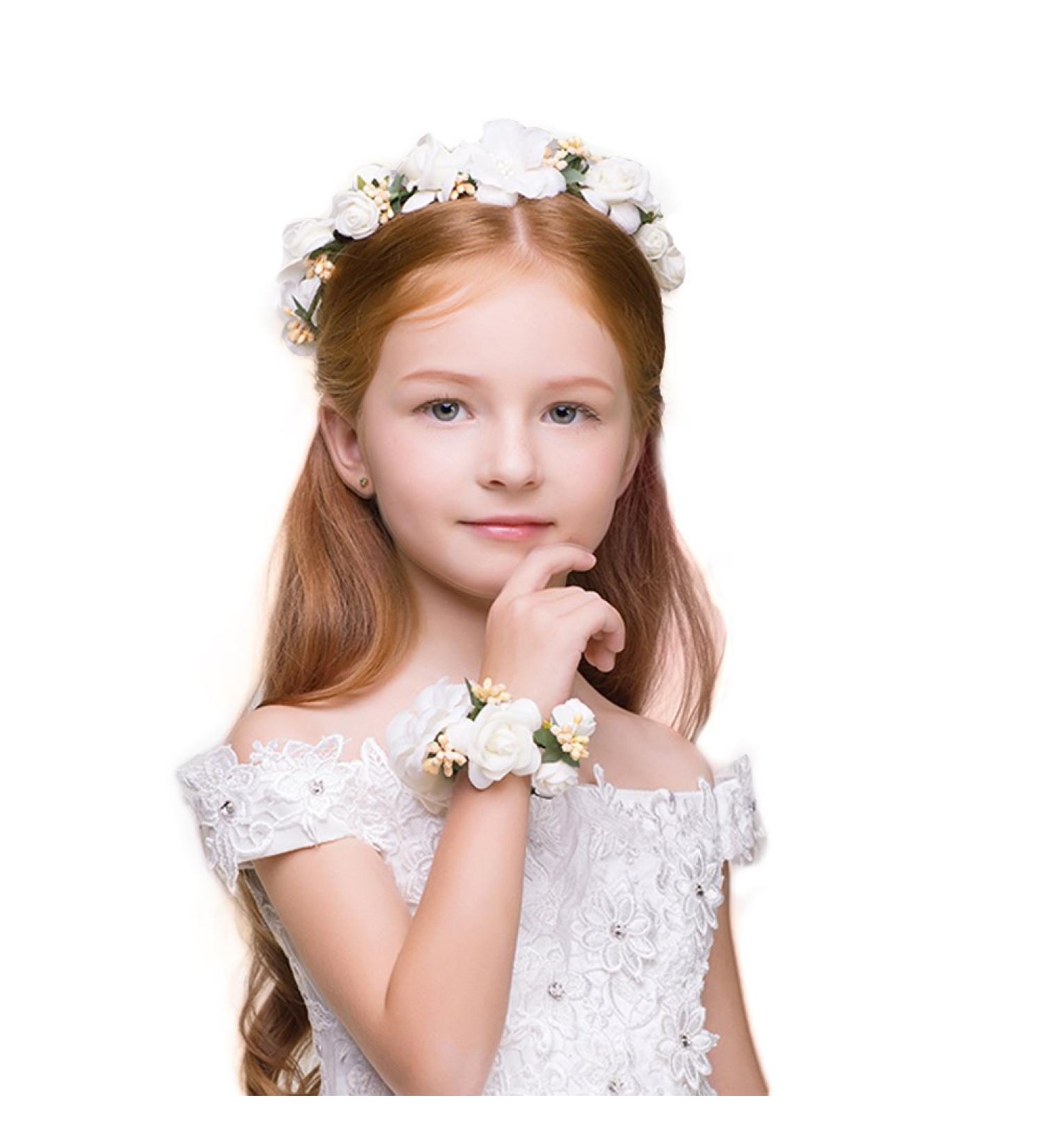 Dazzling Girls Flower Berries Crown Headband and Wrist Band Set - White, Perfect for Weddings and Festivals - Buy Online on GoSupps.com