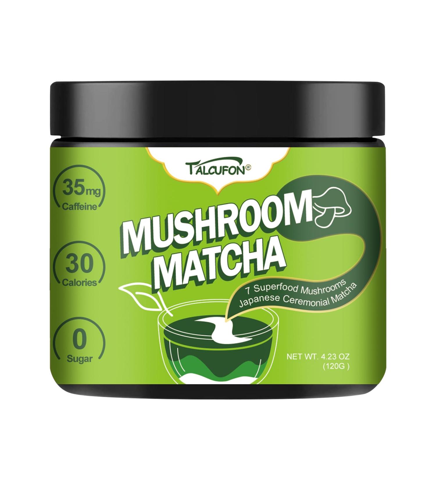 TALCUFON Mushroom Matcha 4.23Oz Japanese Ceremonial Matcha Blend 7 Superfood Mushrooms All Natural Gluten Free Taste Great Hot or Cold Matcha Latte 120G - Buy Online on GoSupps.com