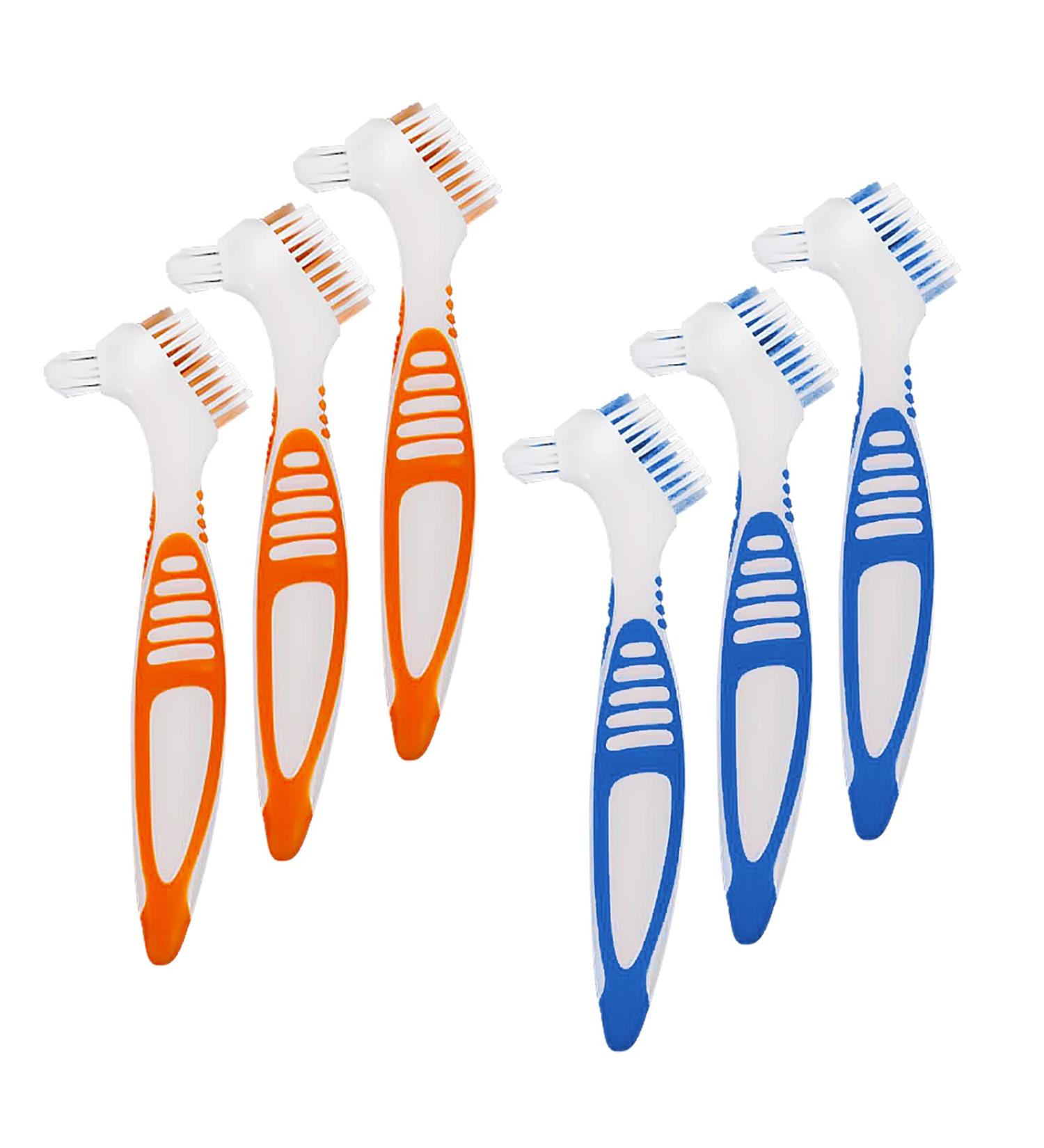 Denture Toothbrush Cleaning Brush Set - 6 Pieces Double Head Soft Bristle Brush for False Teeth - Blue and Orange - Buy Online on GoSupps.com