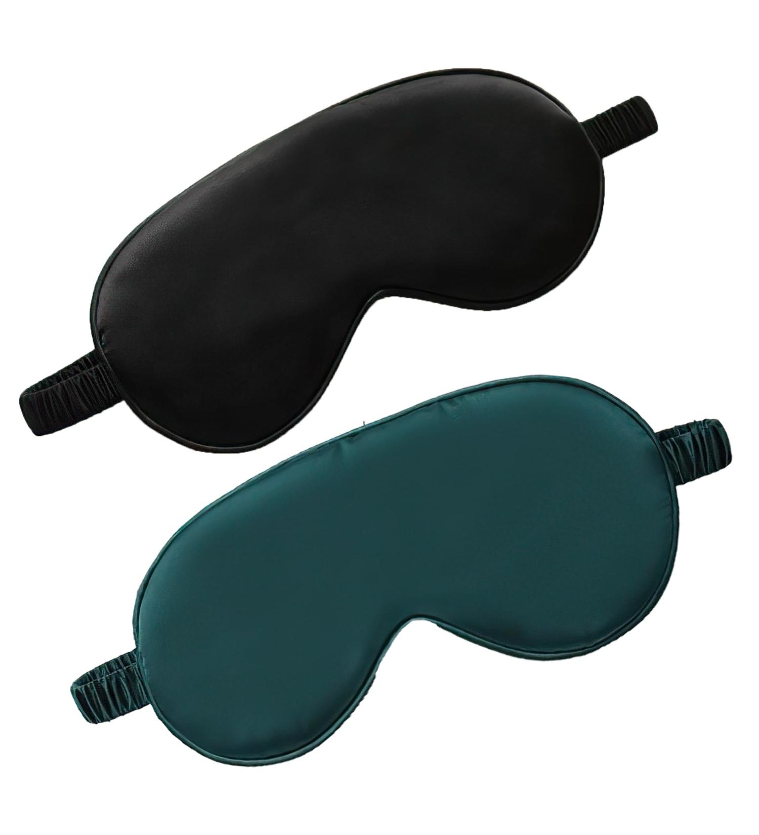 Buy Simon LLC Satin Silk Sleep Masks Set of 2 - Black & Green | Comfortable Luxury Eye Mask for Men & Women - International Shipping Available - Buy Online on GoSupps.com