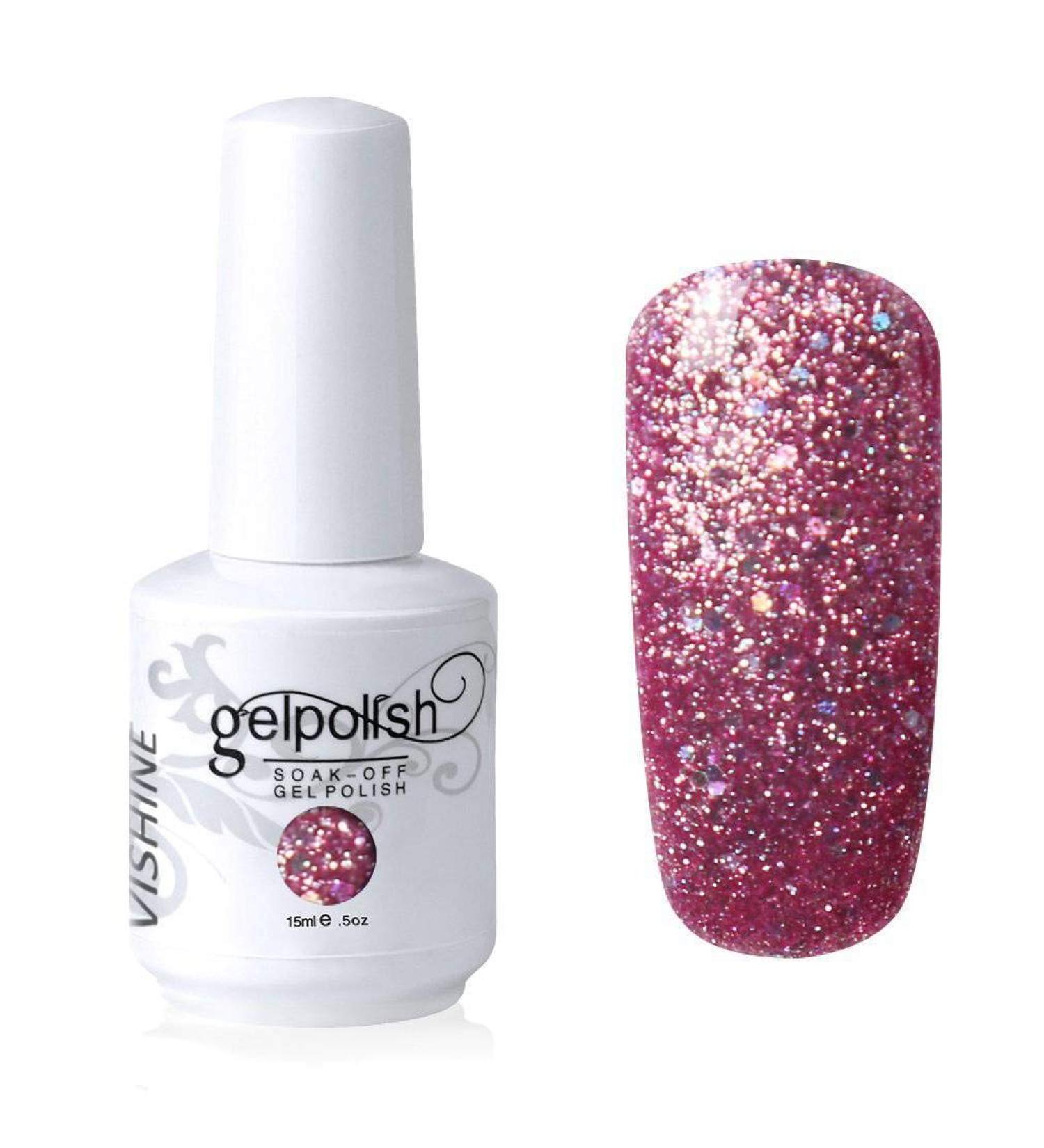 Vishine Gel Polish Nail Art Soak-off UV LED Nail Gel Polish Diy Manicure Glitter Pink #598 - Buy Online on GoSupps.com