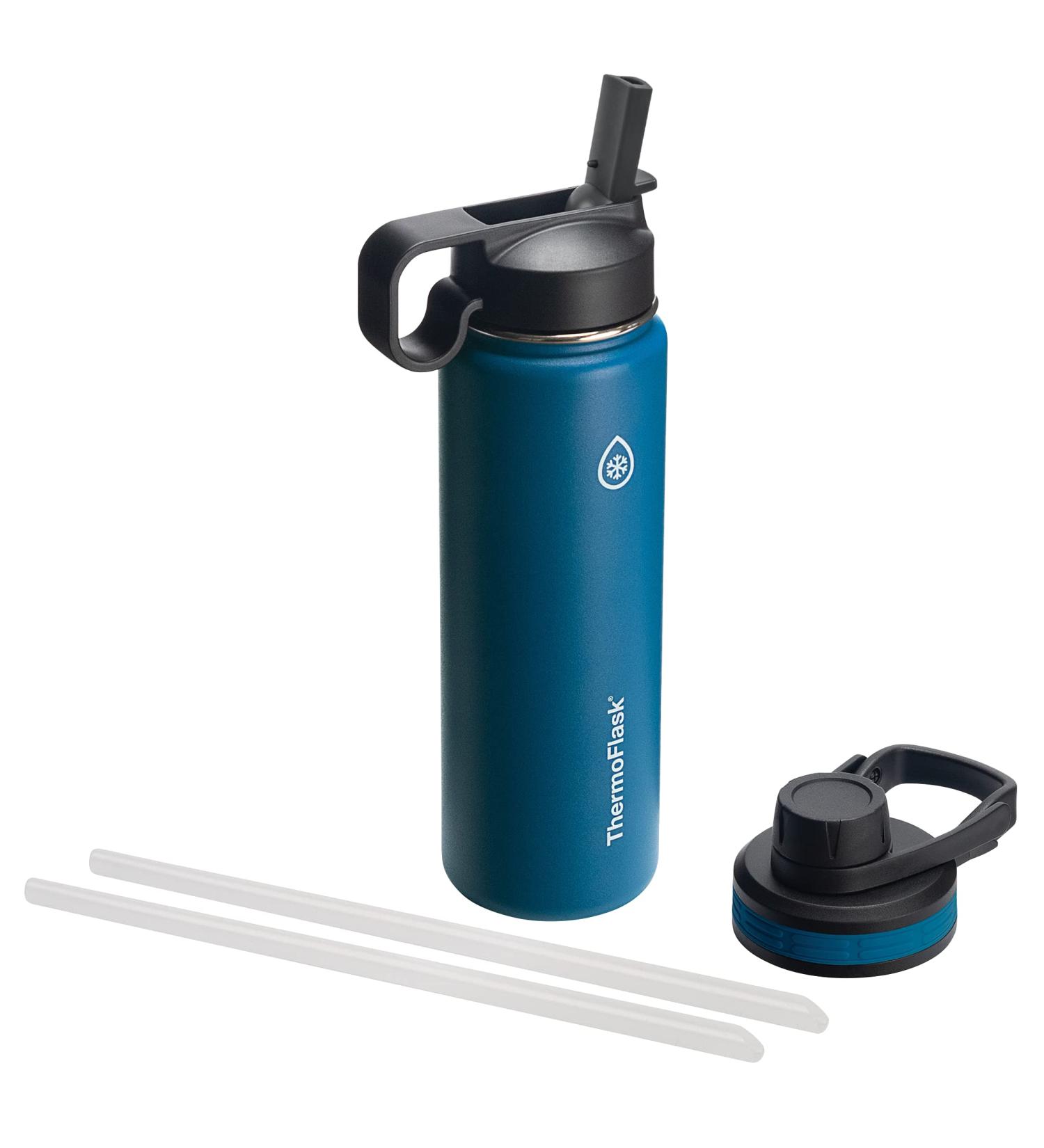 Thermoflask Double Stainless Steel Insulated Water Bottle 24oz - Cobalt with Two Lids - Buy Online on GoSupps.com