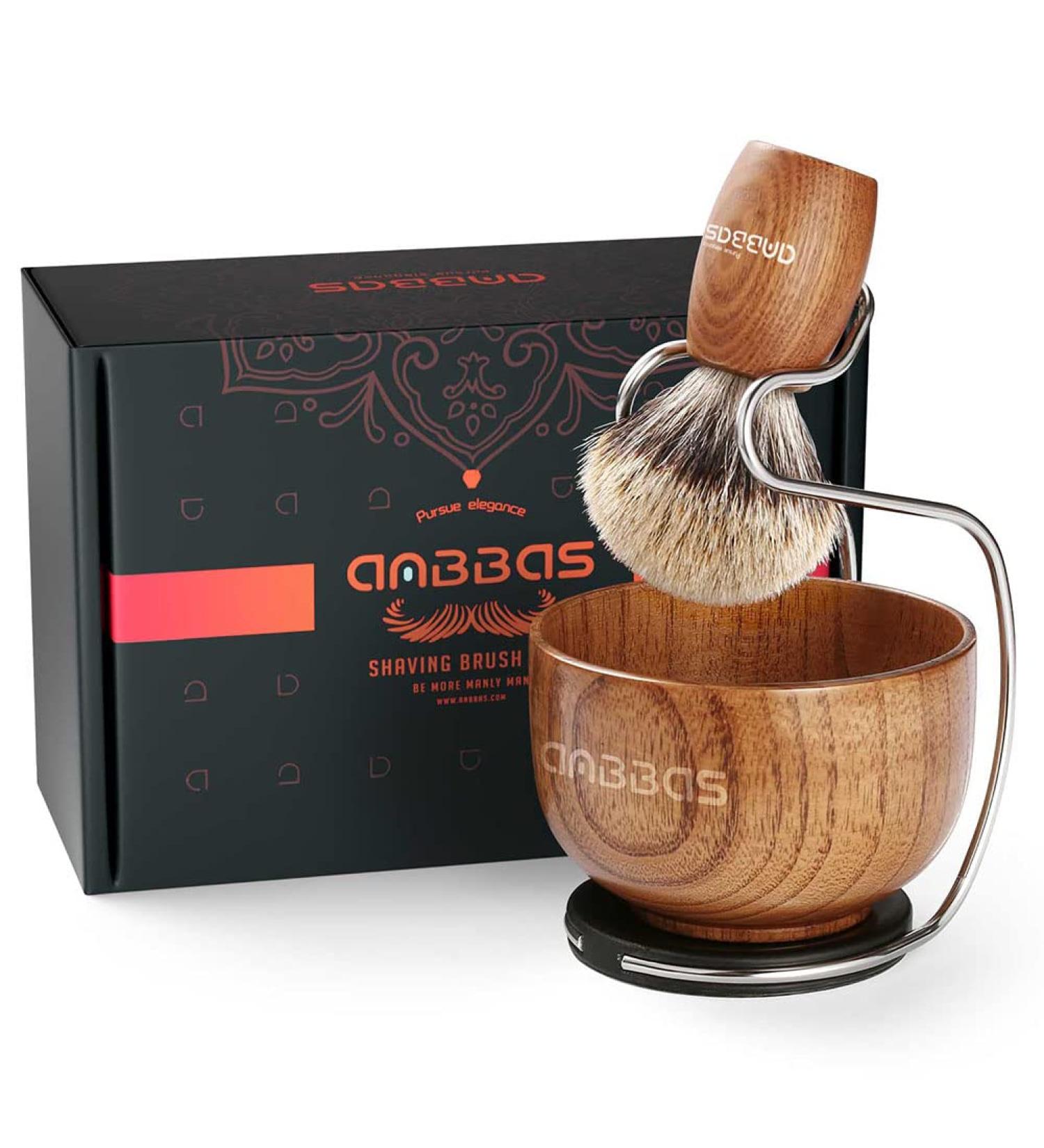 Anbbas 3-in-1 Shaving Set for Men | Pure Badger Hair Brush, Wood Handle, Soap Bowl & Stainless Steel Stand - Brown Upgrade - Buy Online on GoSupps.com