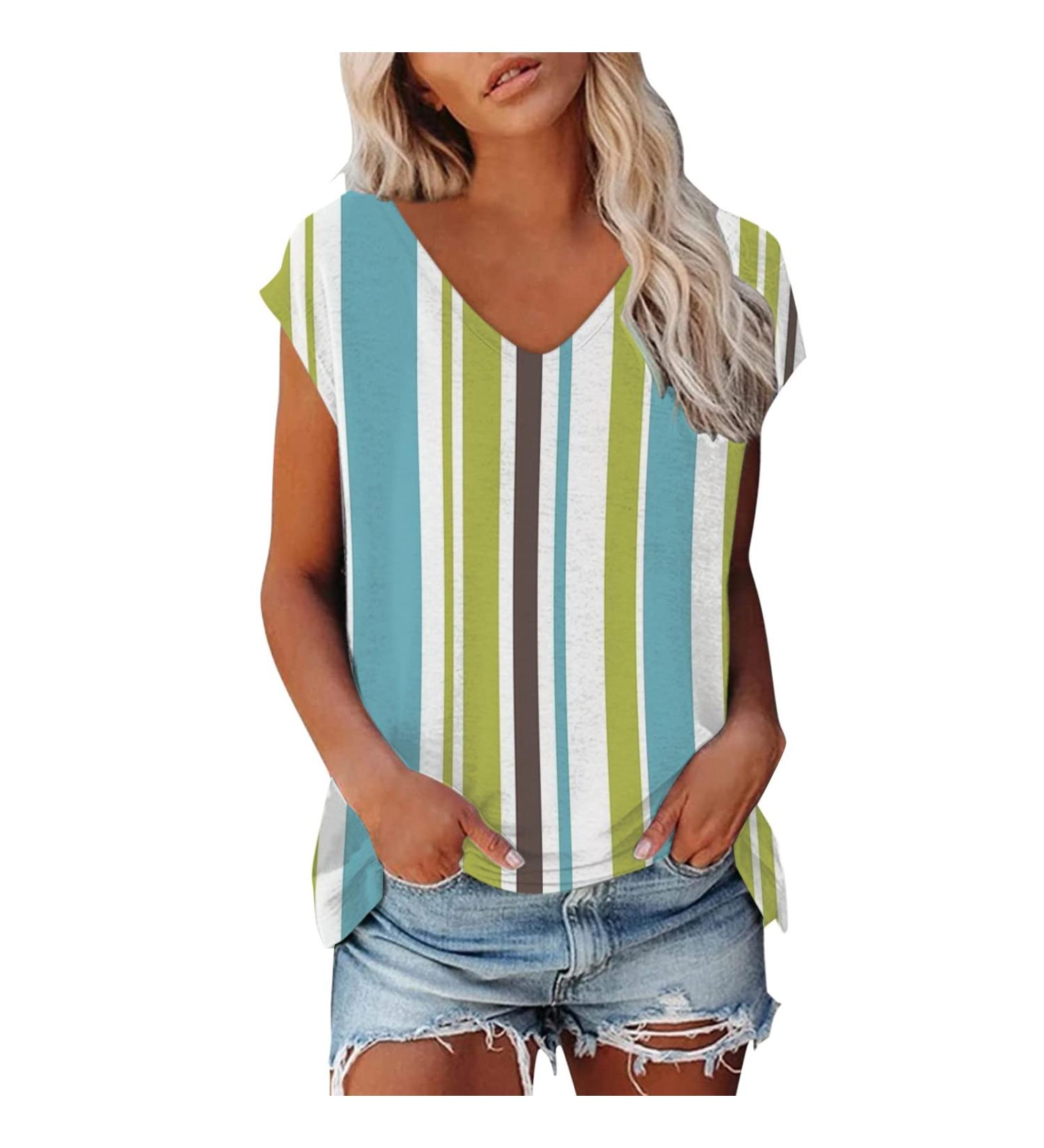 Short Sleeve T Shirts Clothing Woman T-Shirt Casual Black Clothing Top Women's Floral Pattern for Women Crop Tops Shirt Shirts Top Women's Summer Tank Top 2-green L - Buy Online on GoSupps.com