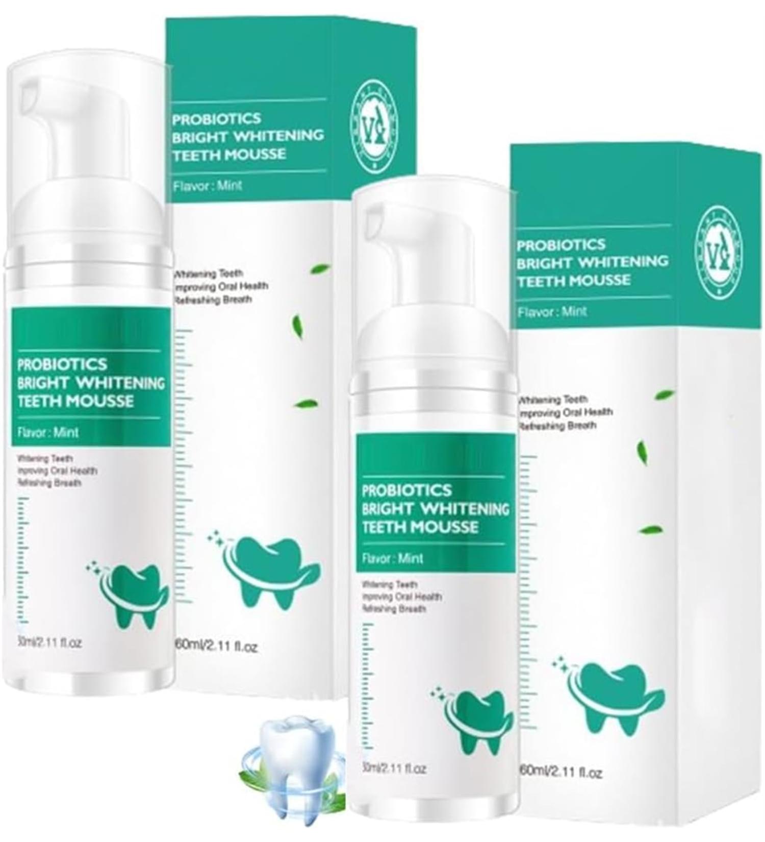 Probiotics Bright Whitening Teeth Mousse | 2024 Herbal Oral Repair Treatment | Deep Stain Removal Foam (2PCs) - Buy Online on GoSupps.com