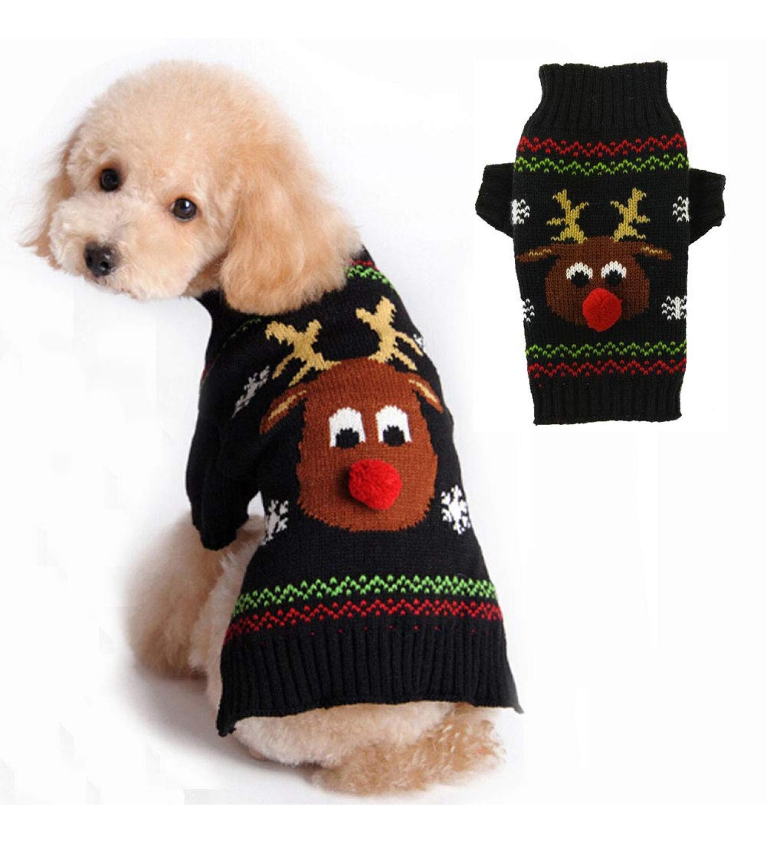 Christmas Turtleneck Dog Sweater - Warm Knitwear for Puppies & Dogs | XL Black Moose Pattern | Perfect Holiday Gift - Buy Online on GoSupps.com