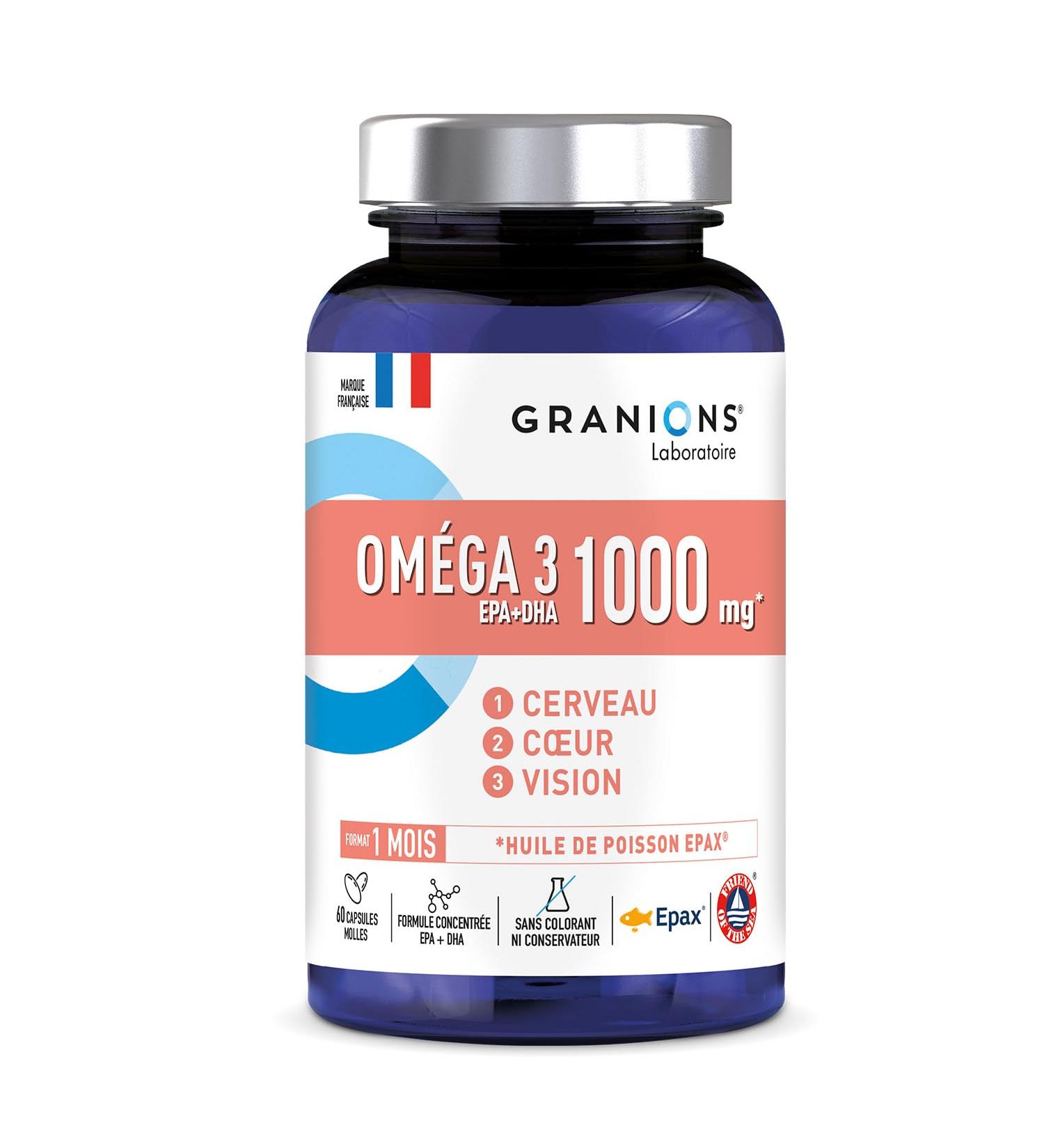 Omega 3 1000 mg GRANIONS | Wild Fish Oil EPAX - High Concentration Omega 3 DHA EPA + Vitamin E - Omega3 Dietary Supplement - Omega-3 Non-GMO Friend of the Sea Certified - 60 Capsules - Buy Online on GoSupps.com