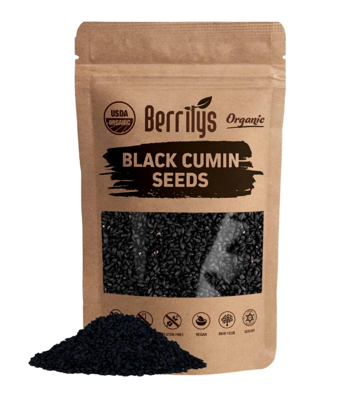 Berrilys Organic Black Cumin Seeds 284 GR Also Known as Nigella Sativa Kalonji and Black Cumin Seeds Used as Spice and Health Food Halal Vegan Gluten Free - Buy Online on GoSupps.com