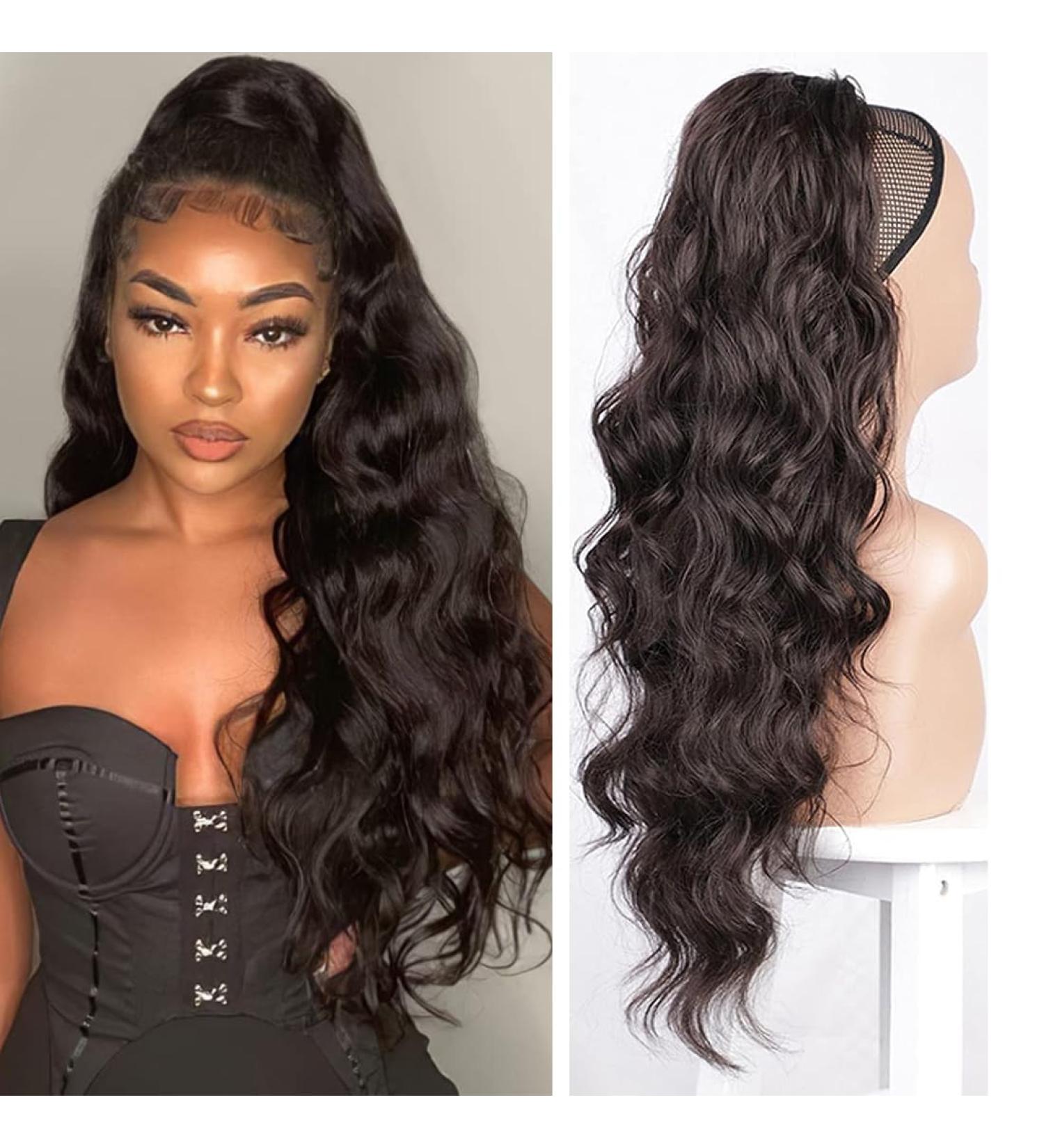 Aikaa Curls Cord Strip Ponytail Hair Extension | Wavy Curly Synthetic Hair | 60cm Natural Black Ponytail for Women - Buy Online on GoSupps.com