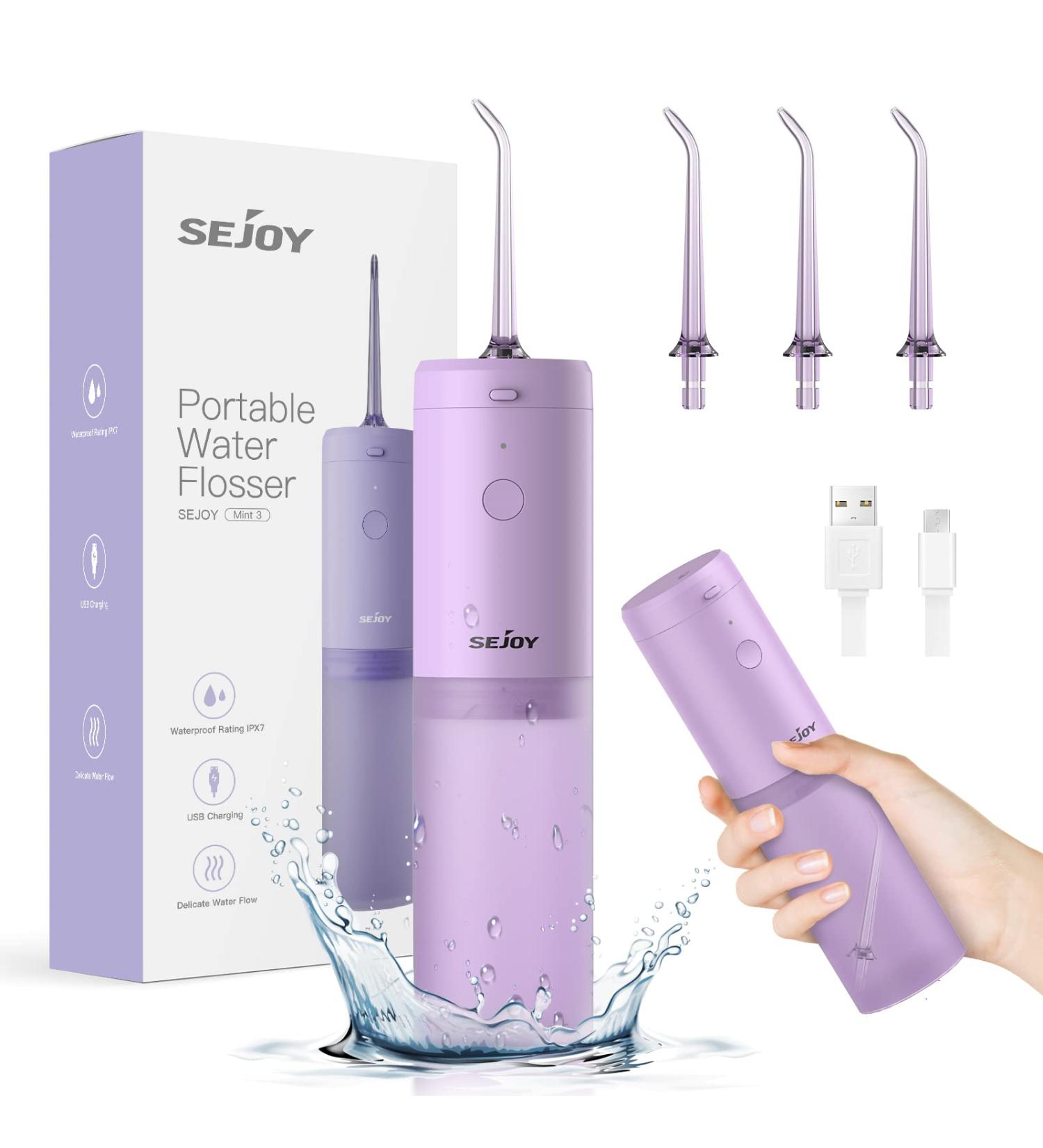 Portable Rechargeable Water Flosser Dental Oral Irrigator - Purple | 3 Modes, 3 Jet Tips, 140ml - Electric Plaque Remover for Teeth - Cordless, IPX7, Travel-Friendly - Buy Online on GoSupps.com
