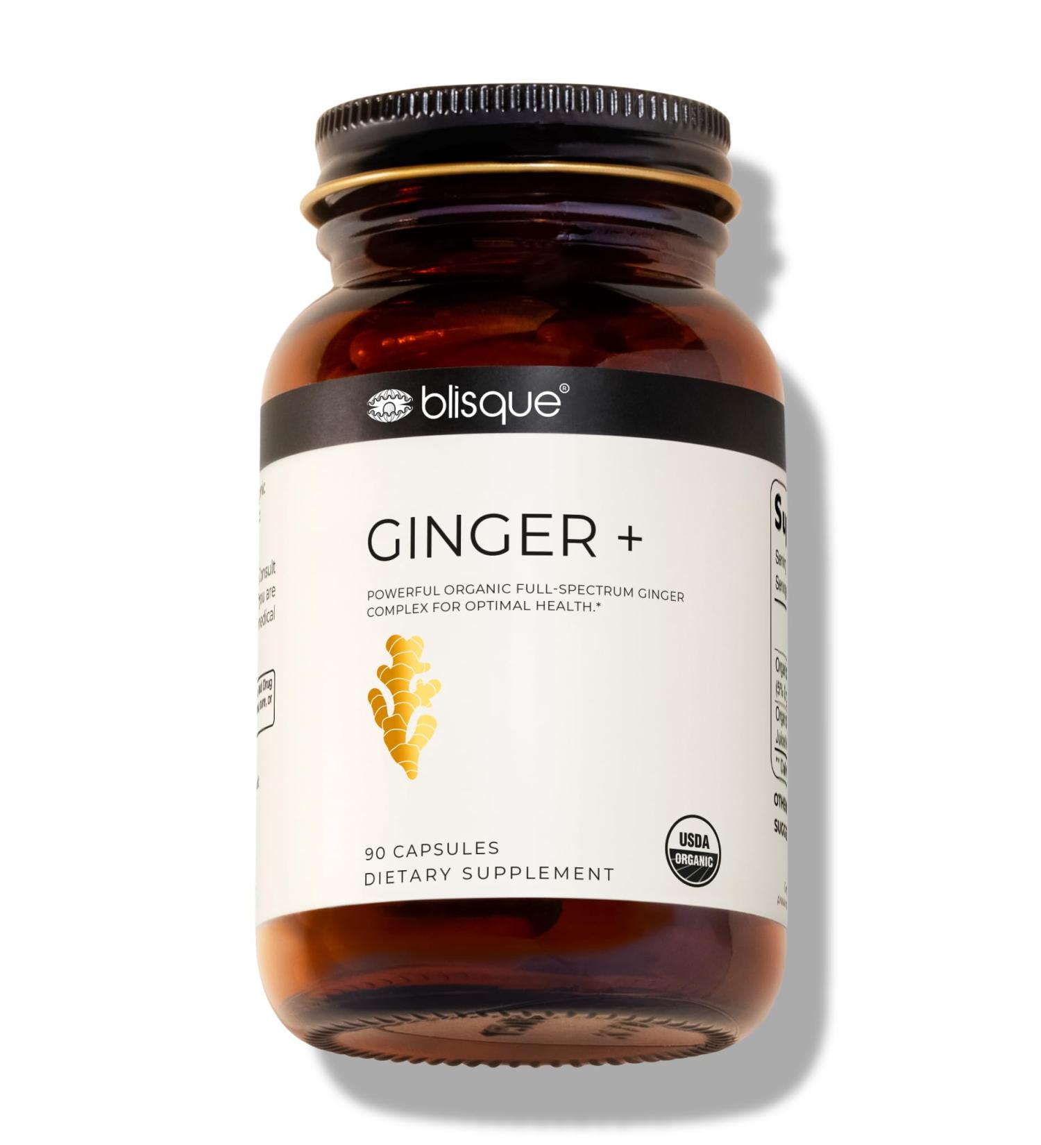 Blisque - Organic Ginger Supplement | for Digestive System Joint Support and Heart Health | 90 Capsules - Buy Online on GoSupps.com