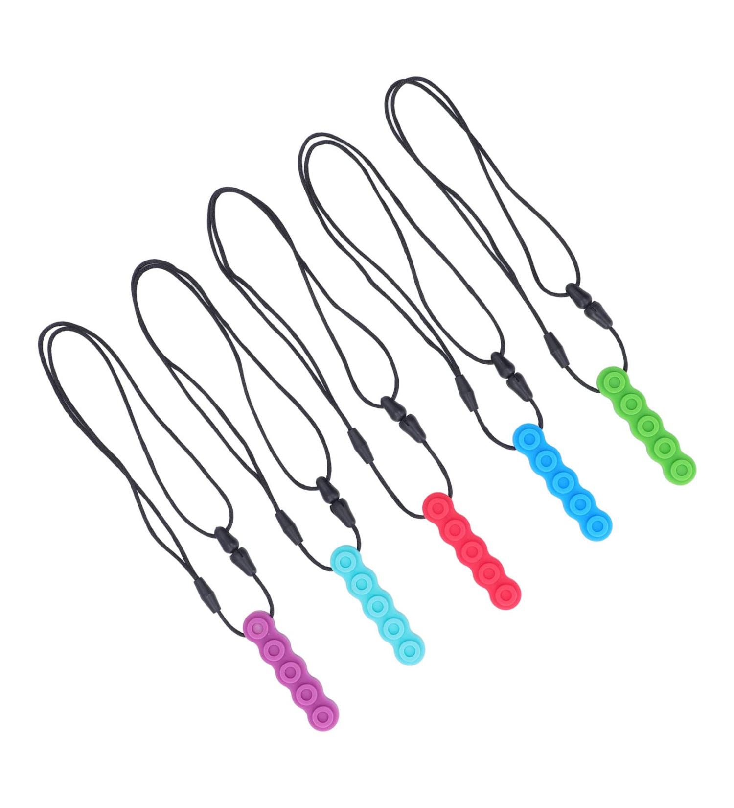 5pcs Soft Block Shaped Teething Pendant Toy - Silicone Sensory Chew Necklace for Autism ADHD - Buy Online on GoSupps.com