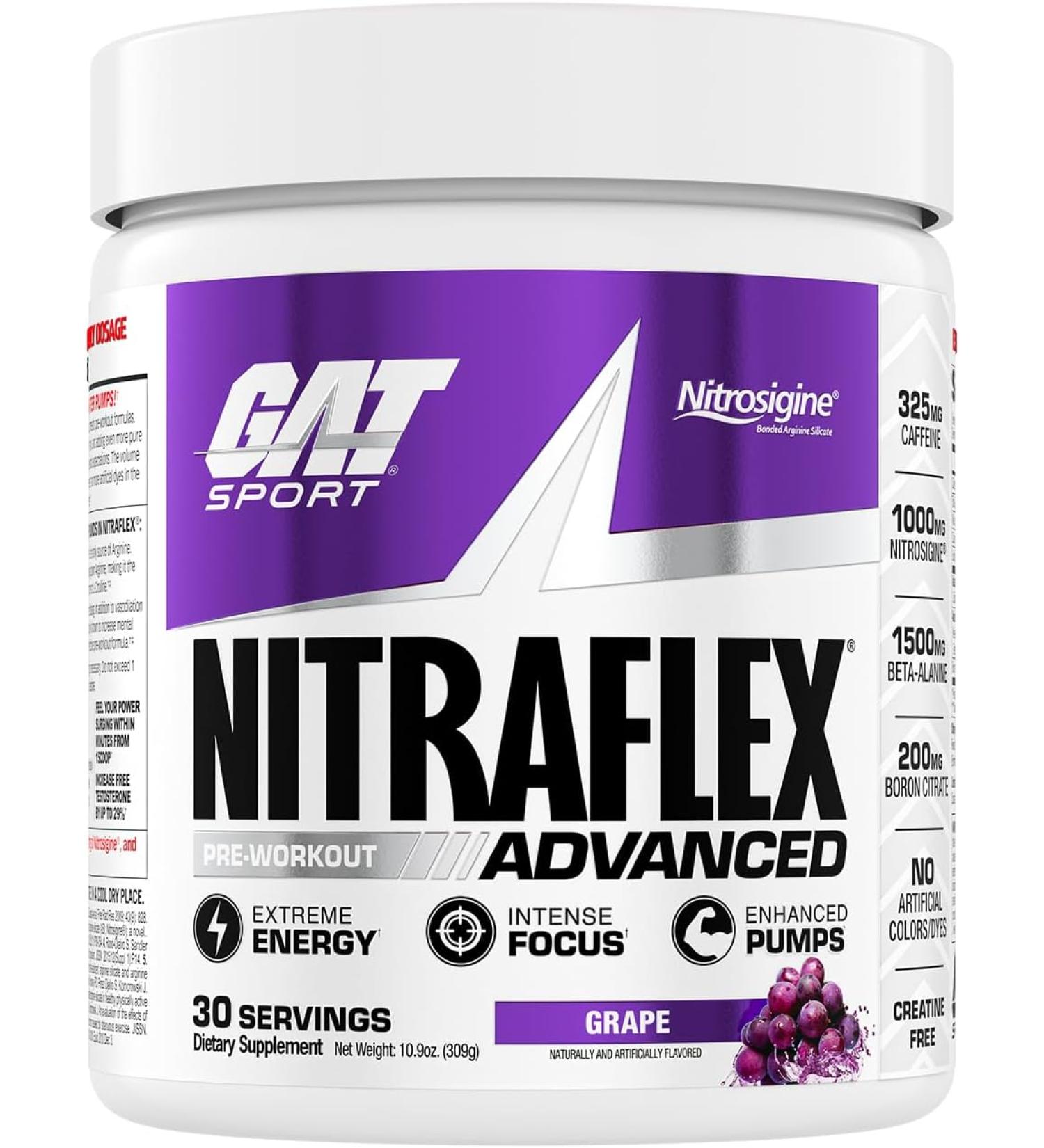 GAT Sport Nitraflex Advanced Pre-Workout Powder - Grape Flavor | Boost Energy, Strength & Performance | Creatine-Free | 30 Servings - Buy Online on GoSupps.com