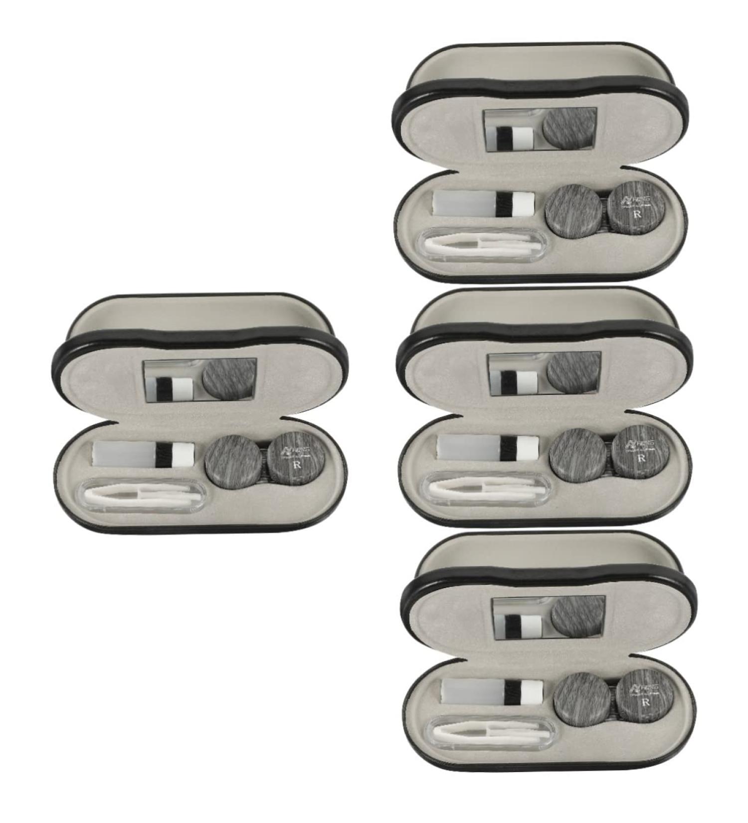 Homsfou 4 Set Glasses Case & Contact Lens Holder - Dual Purpose Leather & Metal Travel Organizer - Buy Online on GoSupps.com