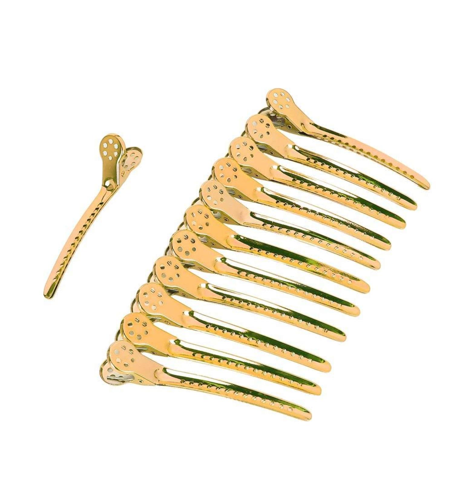 12 Steel Duck Beak Hair Clips Professional Gold Metal Styling Clips for Women & Hairdressers - Buy Online on GoSupps.com