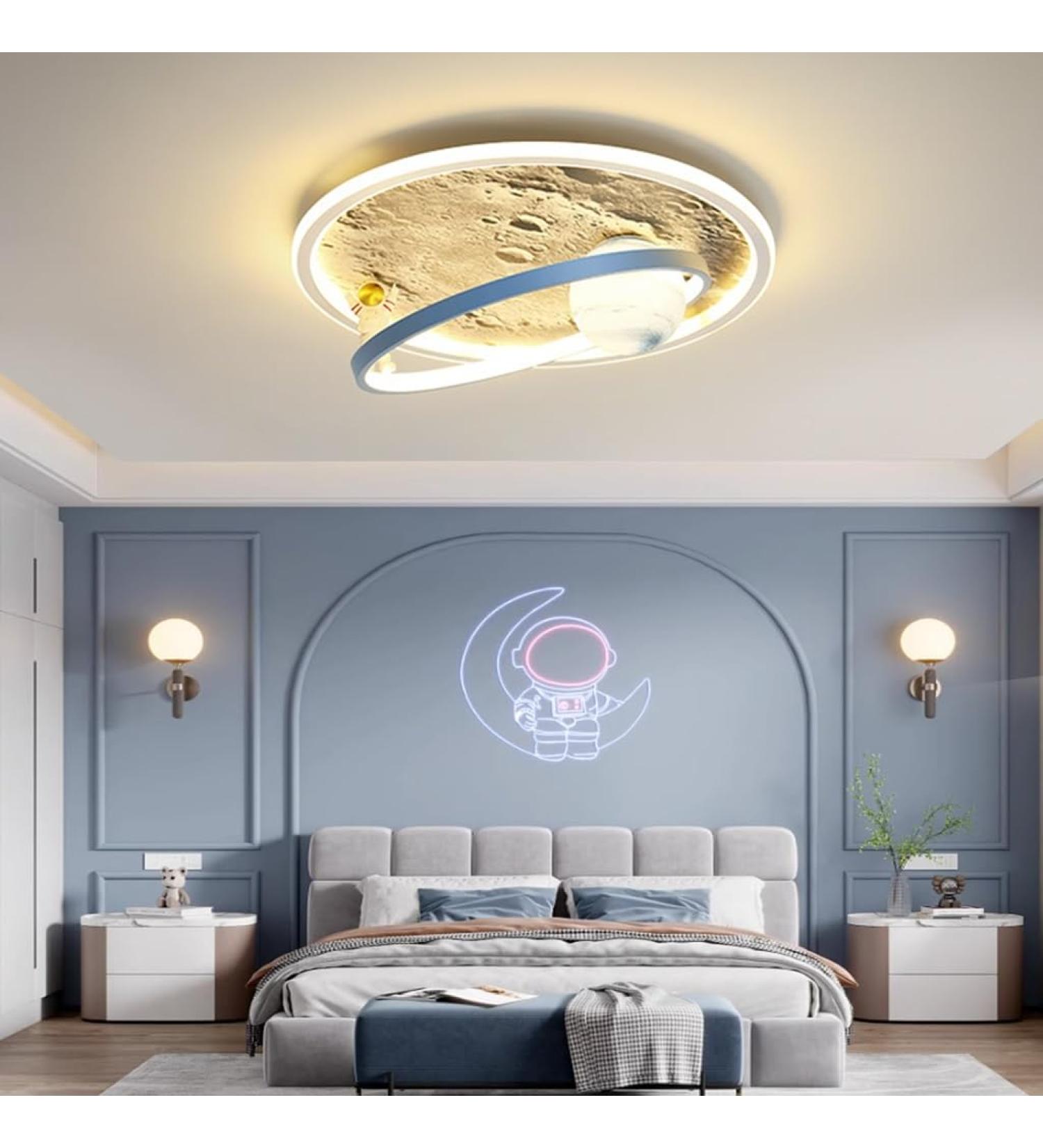 Ruirfh LED Cartoon Ceiling Lamp for Kids - Moon Astronaut Design with Remote Control & Dimming - Perfect for Baby Room Library & Living Room Decoration - Buy Online on GoSupps.com