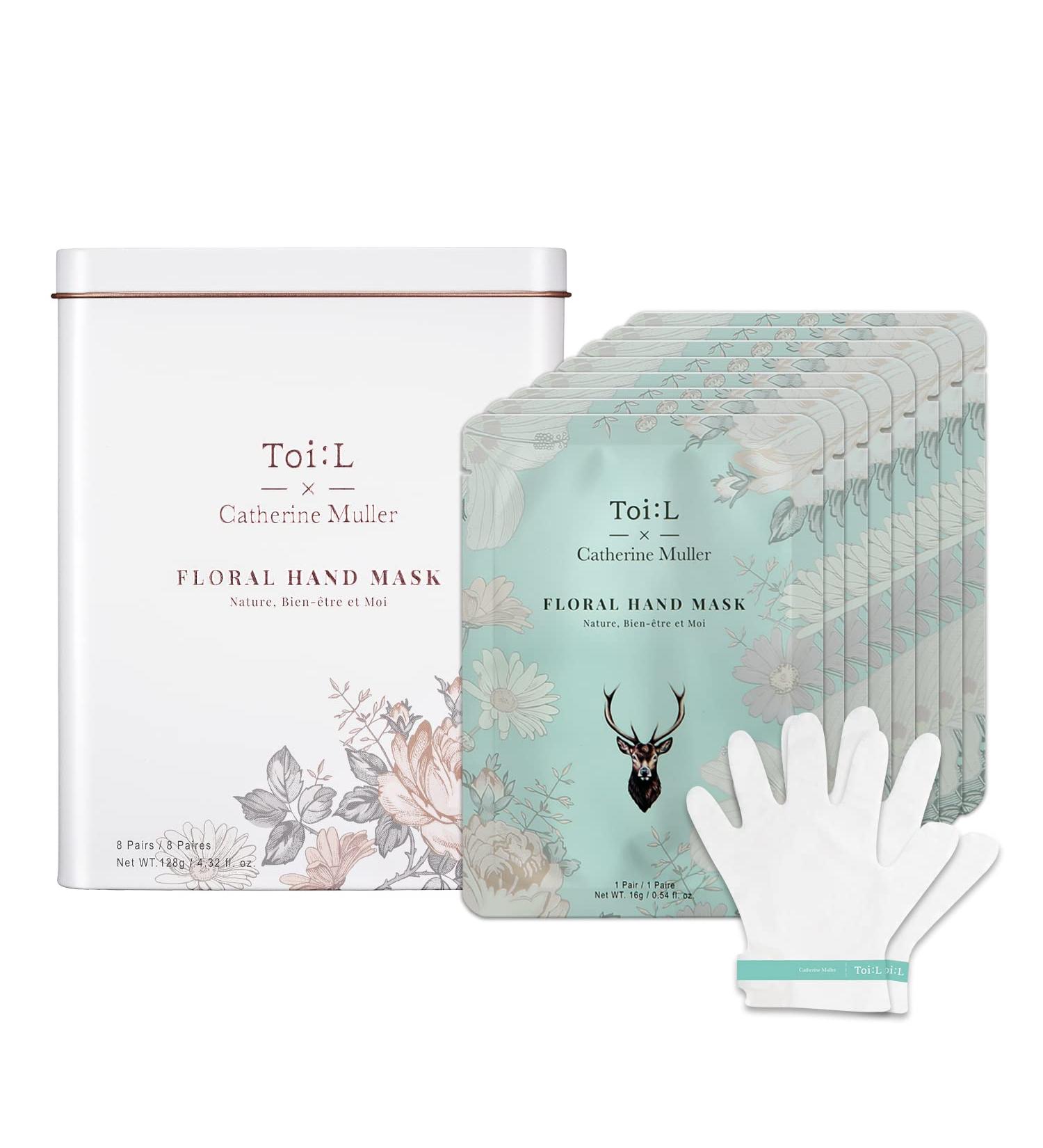Toi L x Catherine Muller Floral Hand Mask Glove (1 Tin/8 Pairs) - Moisturizing Glove for Dry Hands with Premium Hand Spa Treatment - Whitening, Repairing, and Hydrating for Rough & Damaged Hands - Buy Online on GoSupps.com
