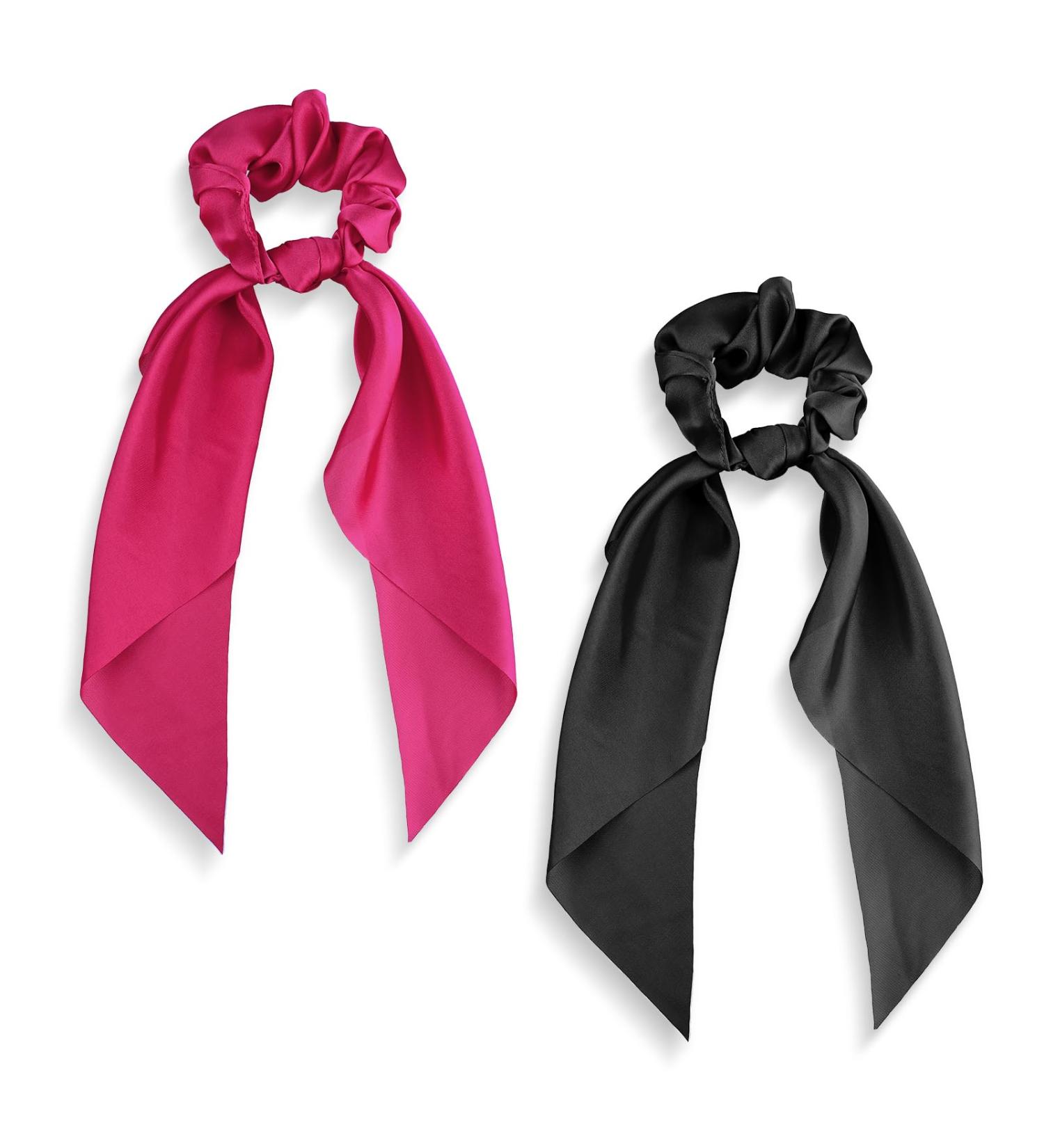 WLLHYF 2 Pieces Satin Hair Scarf Scruncheis for Women Solid Silky Knotted Bow Hair Ties Elastic Ties Bands Hair Ribbon Scrunchy Red Black Ponytail Holder Accessories for Women Girls Teens - Buy Online on GoSupps.com