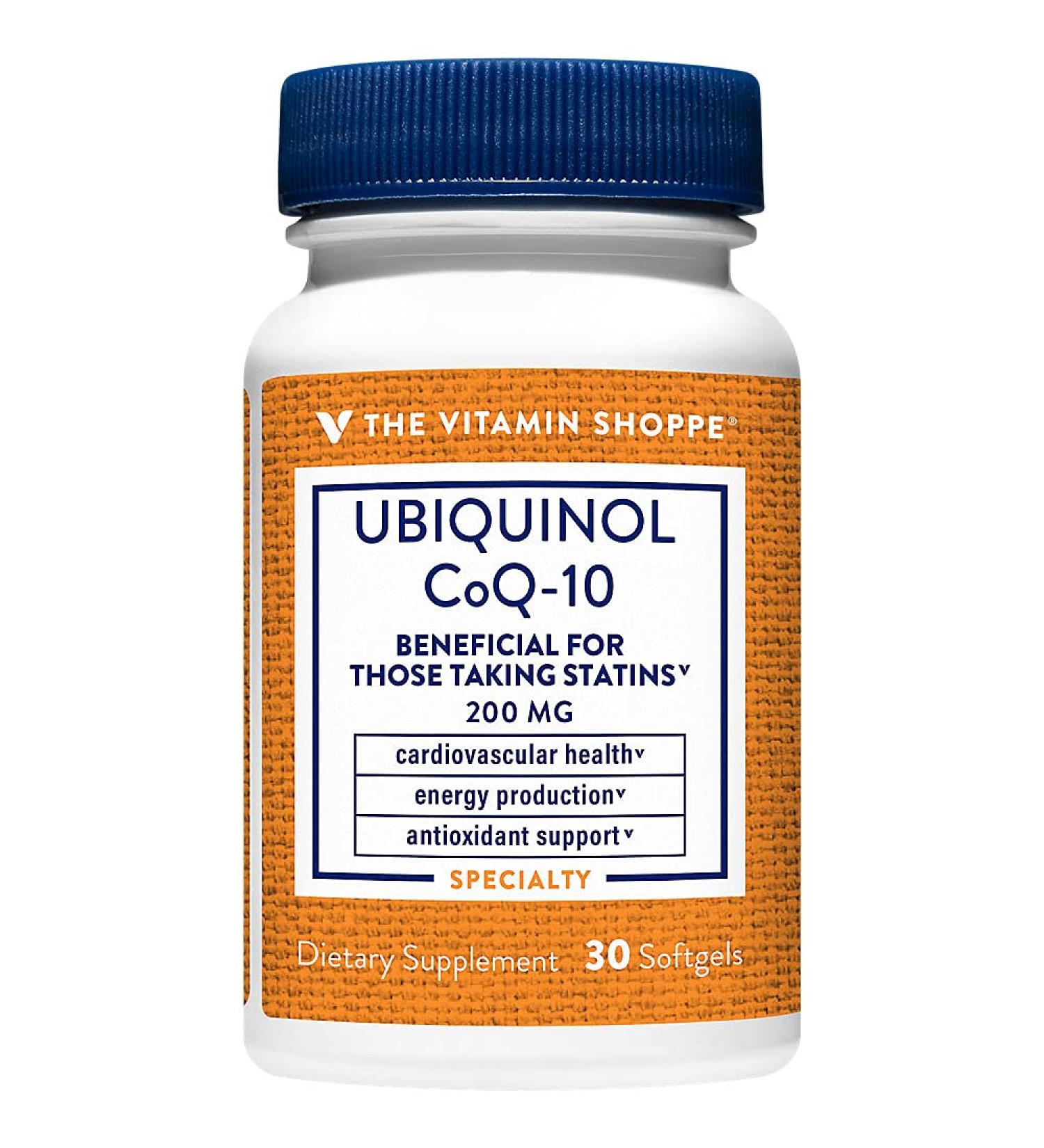 The Vitamin Shoppe Ubiquinol CoQ-10 200mg - Beneficial for Those Taking Statins Supports Heart & Cellular Health and Healthy Energy Production Essential Antioxidant Once Daily (30 Softgels)